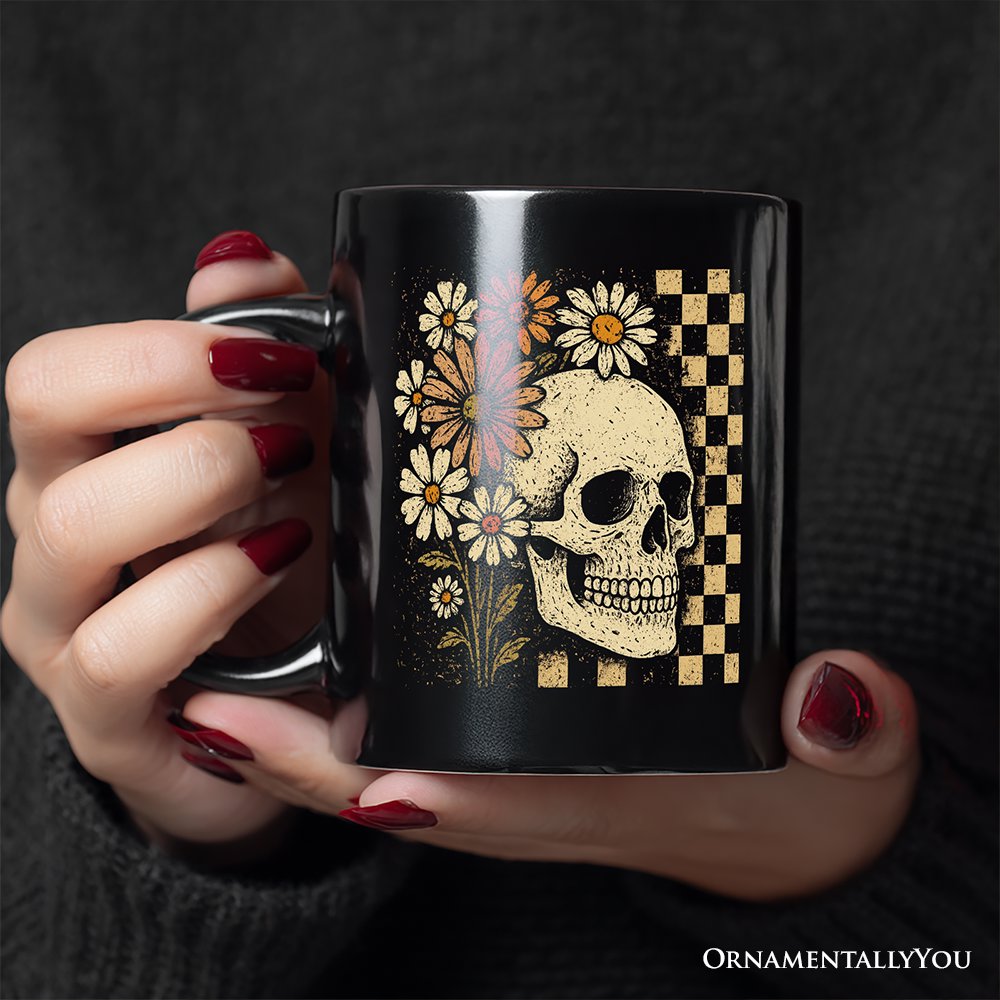 Checkered Floral Skeleton Personalized Mug