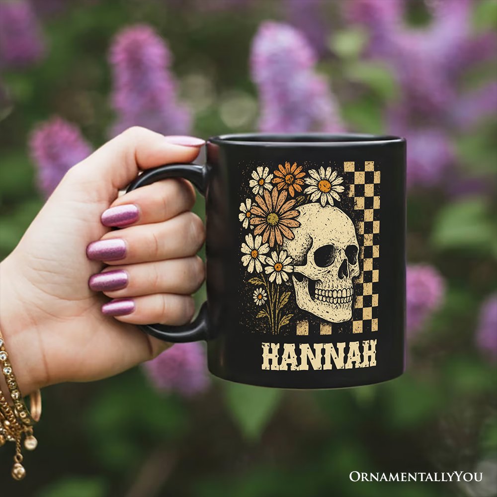 Checkered Floral Skeleton Personalized Mug