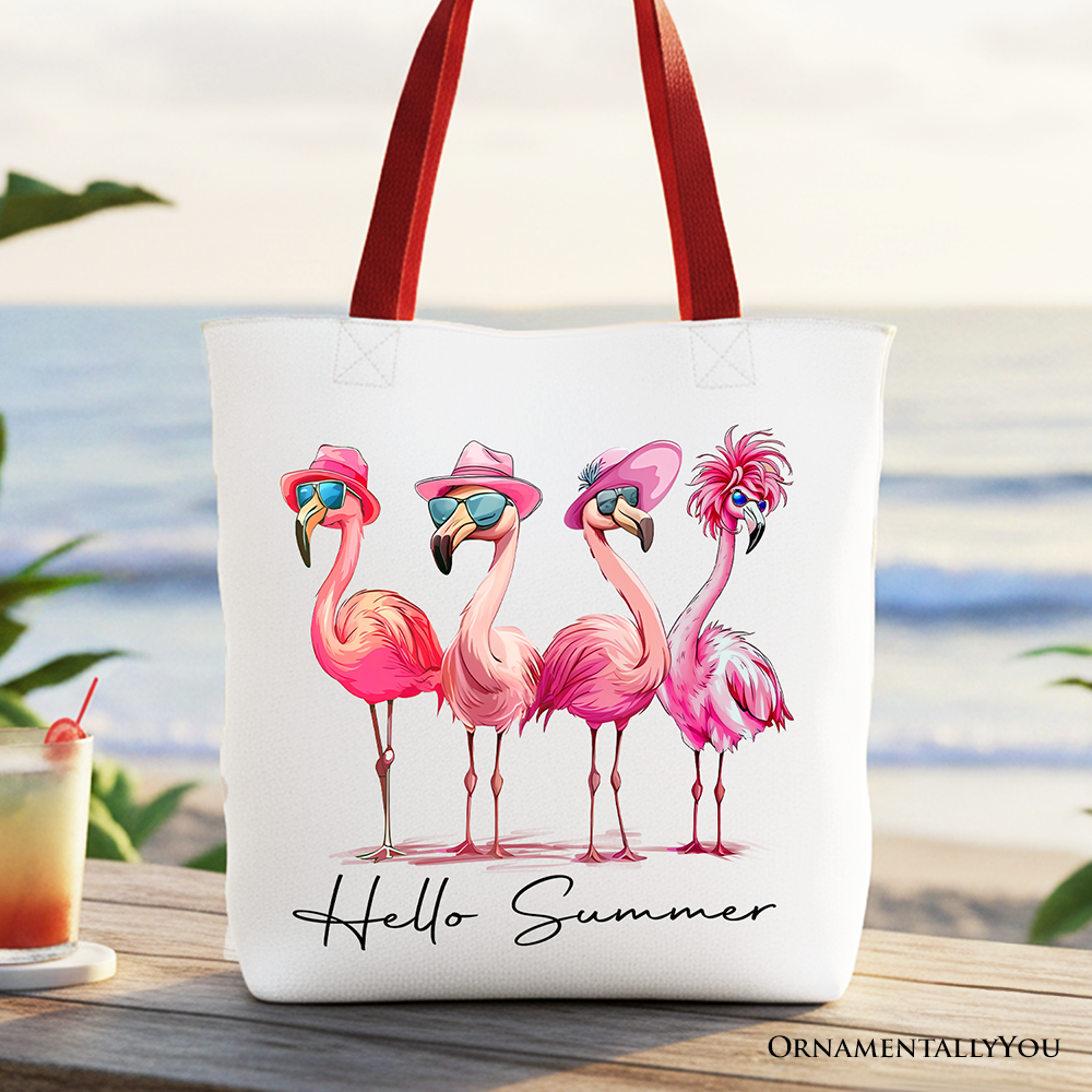 Flamingo Hello Summer Canvas Tote Bag