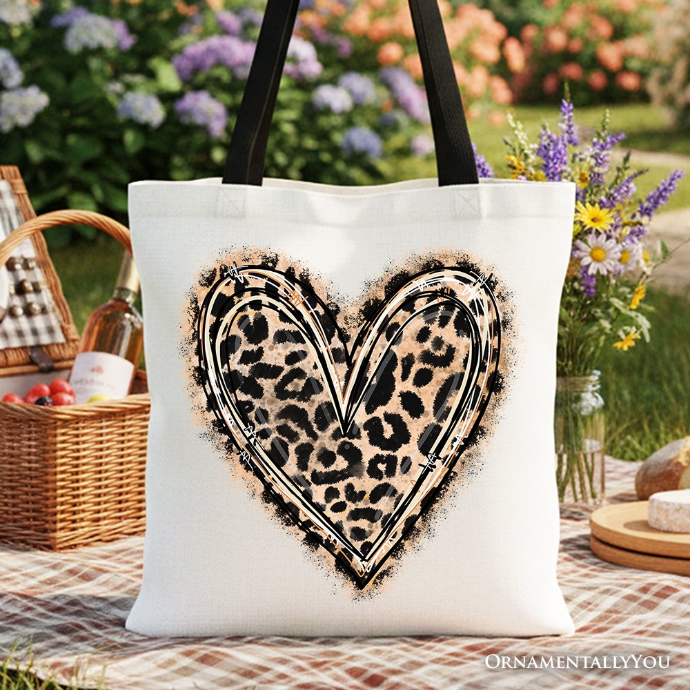 Leopard Heart Valentine Canvas Tote Bag
