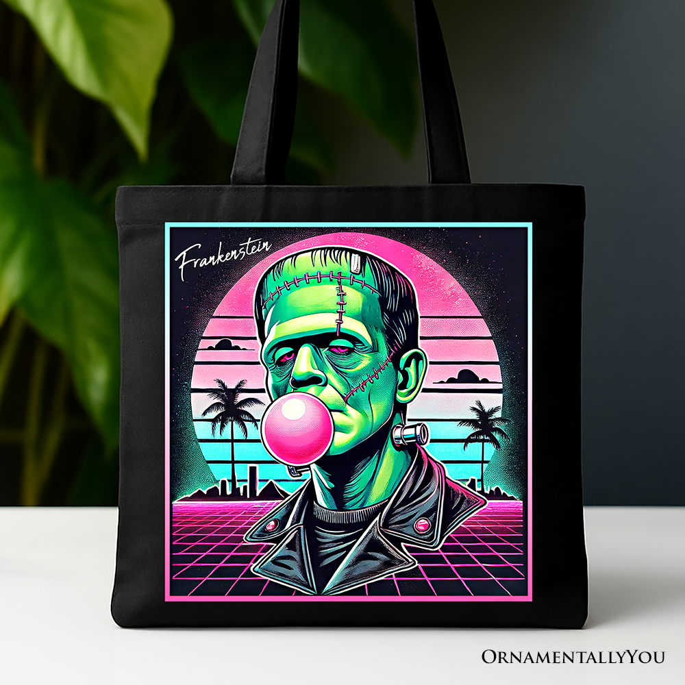 Vaperwave Frankenstein Retro Neon Horror Canvas Tote Bag