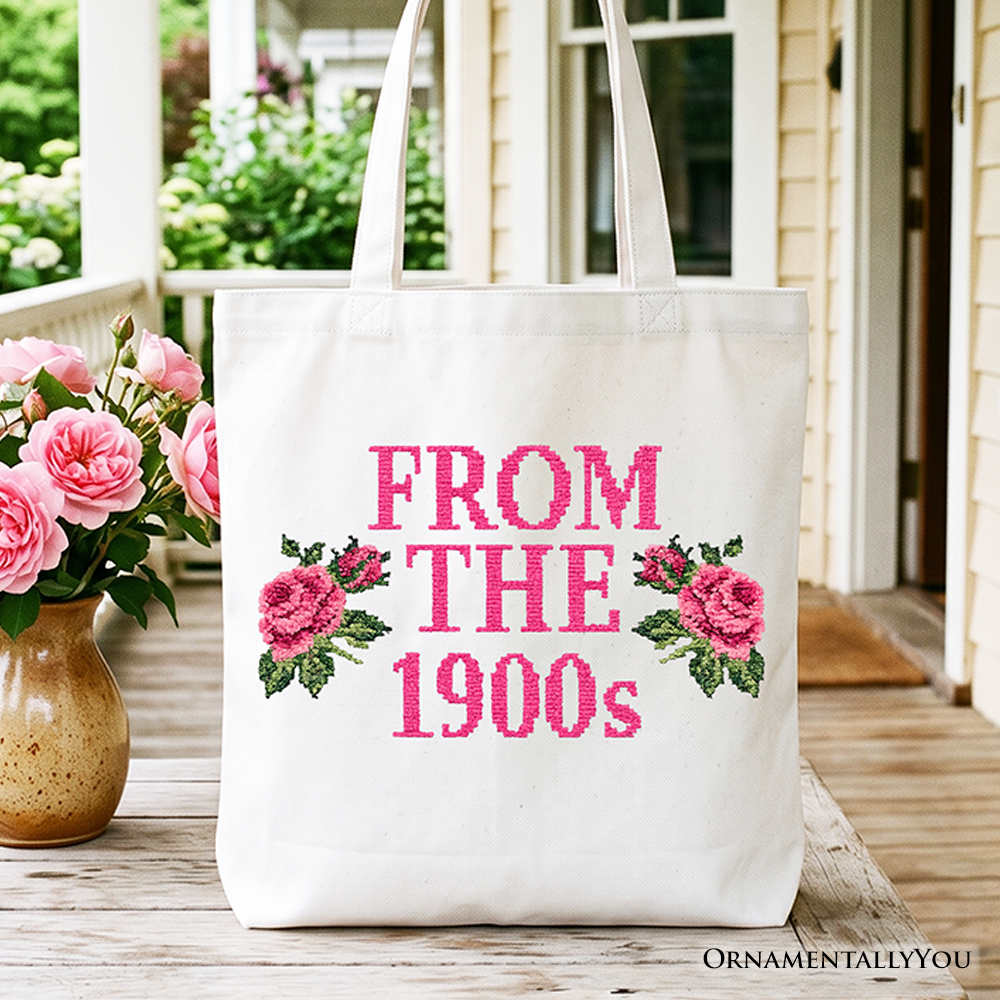 From The 1900s Floral Printed Faux Embroidery Tote Bag