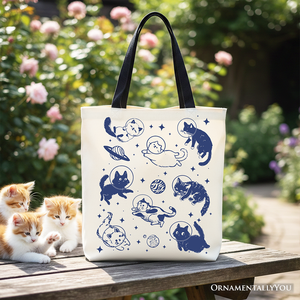 Cats in Space Retro Canvas Tote Bag