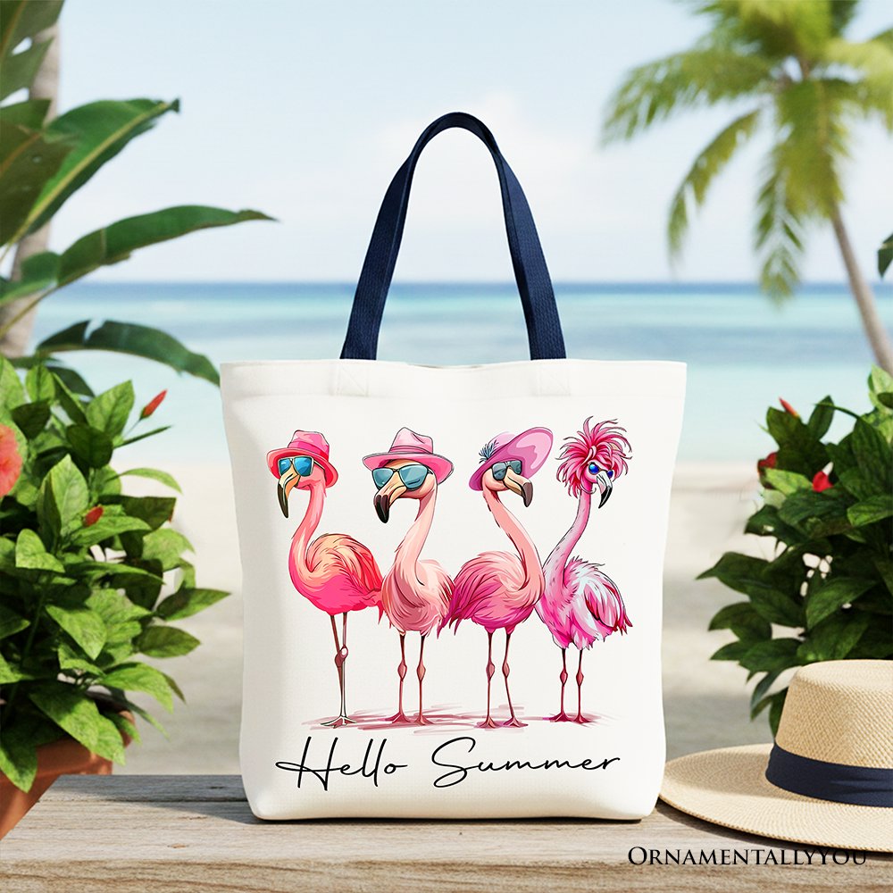 Flamingo Hello Summer Canvas Tote Bag