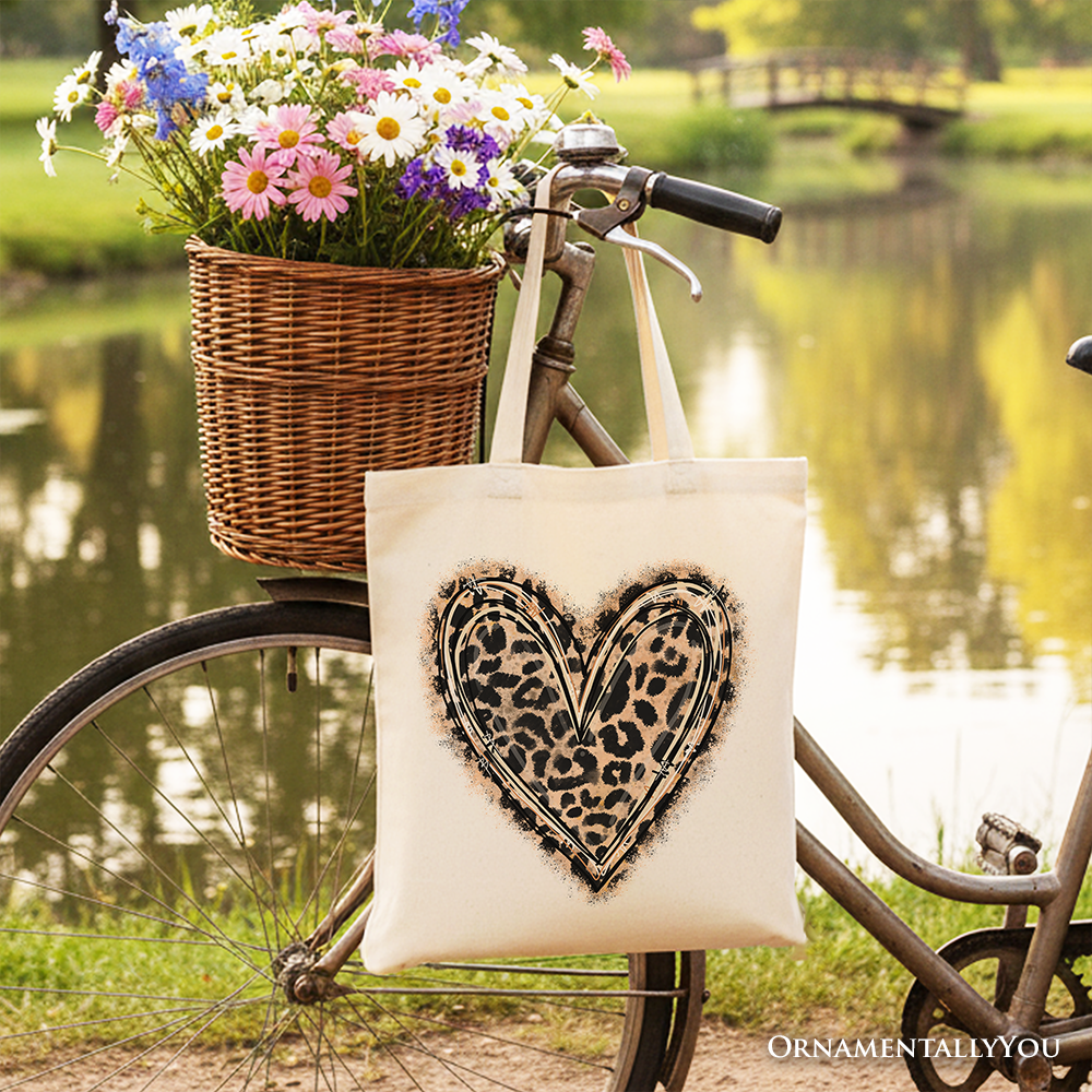 Leopard Heart Valentine Canvas Tote Bag