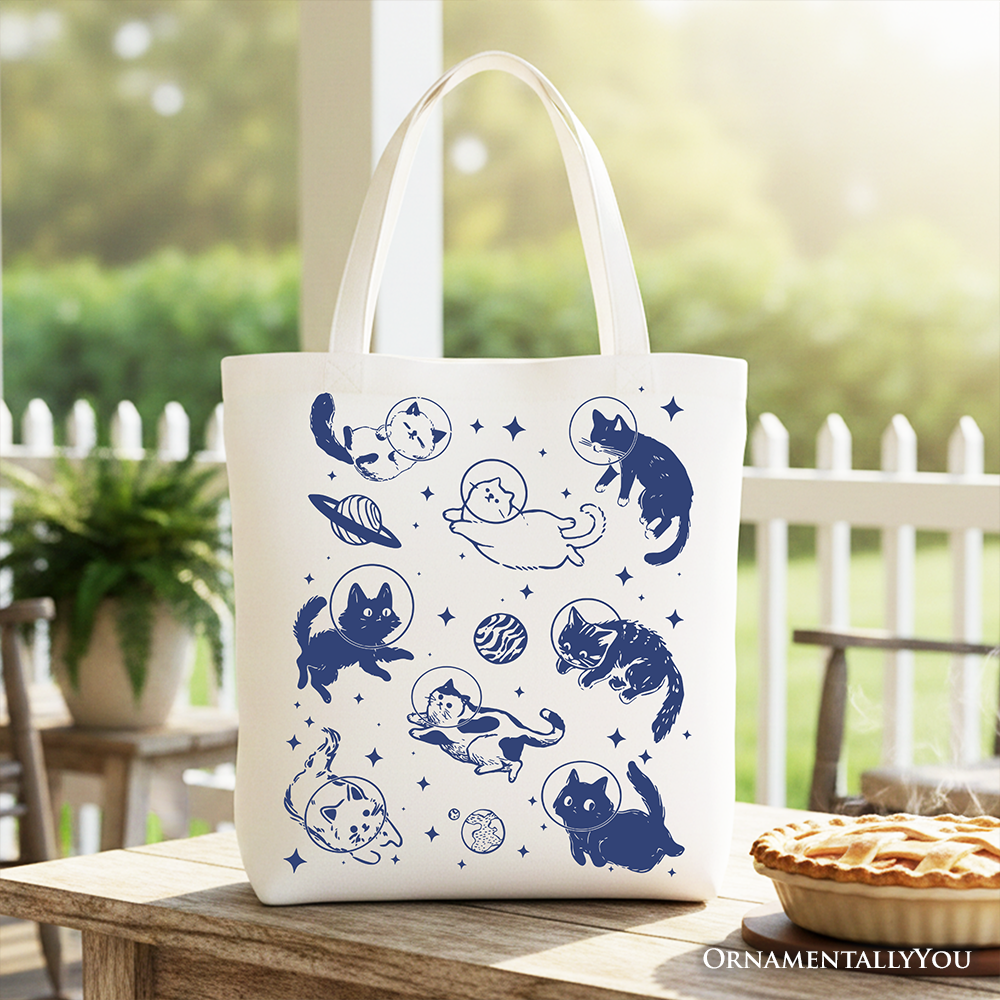 Cats in Space Retro Canvas Tote Bag