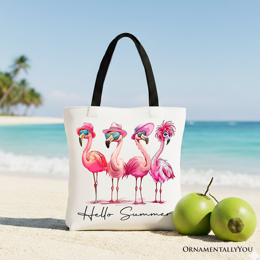 Flamingo Hello Summer Canvas Tote Bag