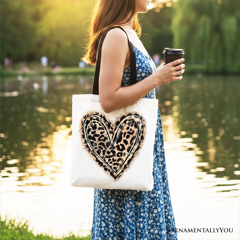 Leopard Heart Valentine Canvas Tote Bag