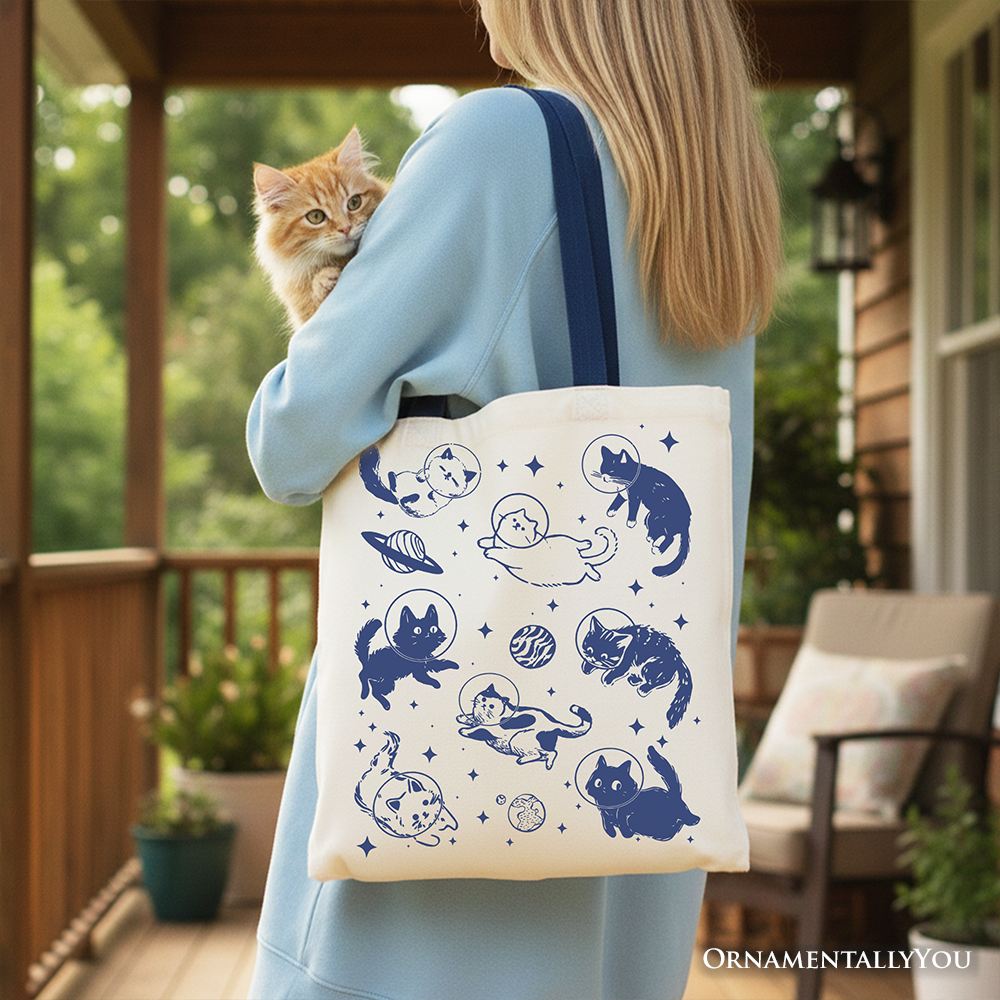 Cats in Space Retro Canvas Tote Bag