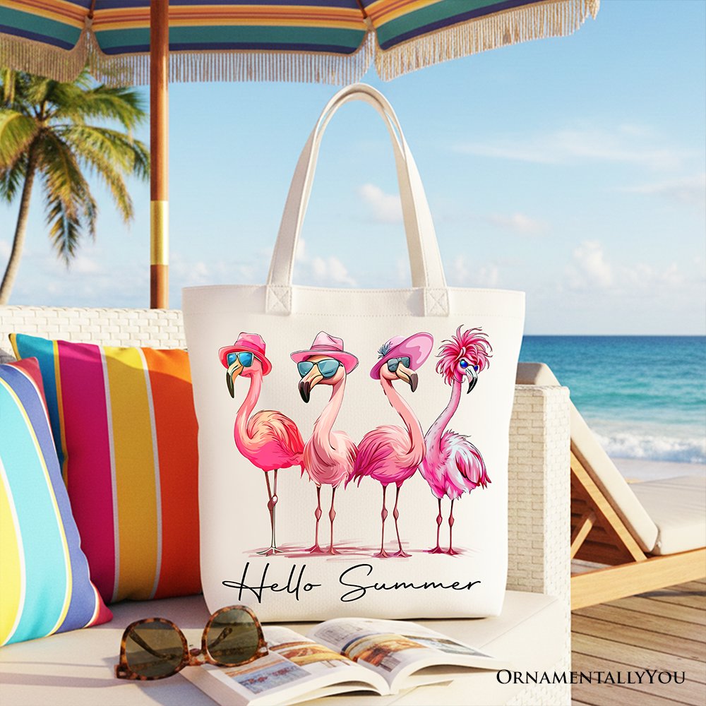 Flamingo Hello Summer Canvas Tote Bag