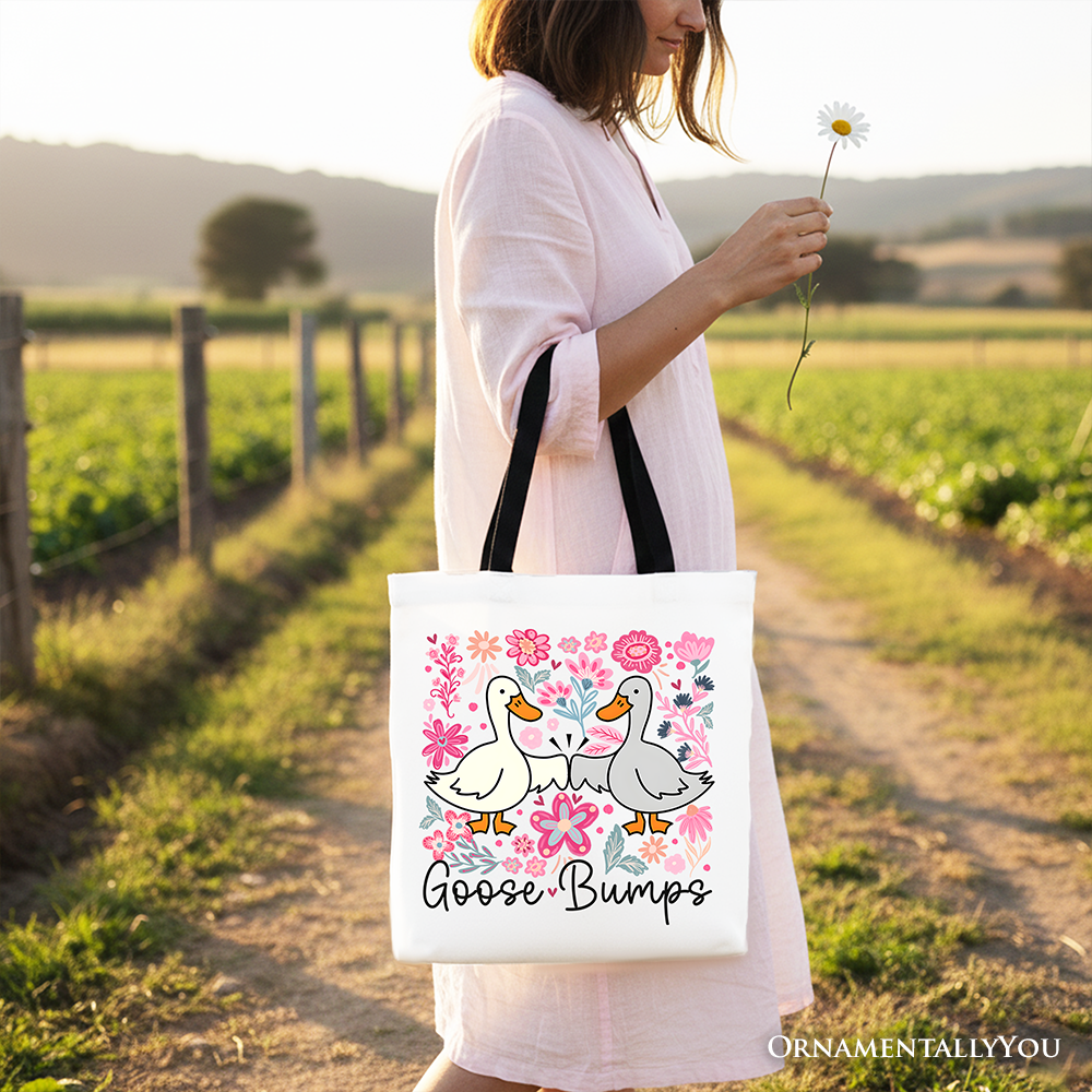Funny Goose Bumps Floral Canvas Tote Bag