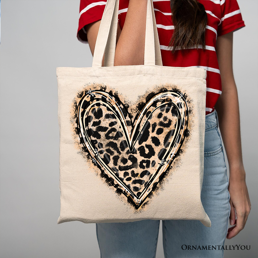 Leopard Heart Valentine Canvas Tote Bag