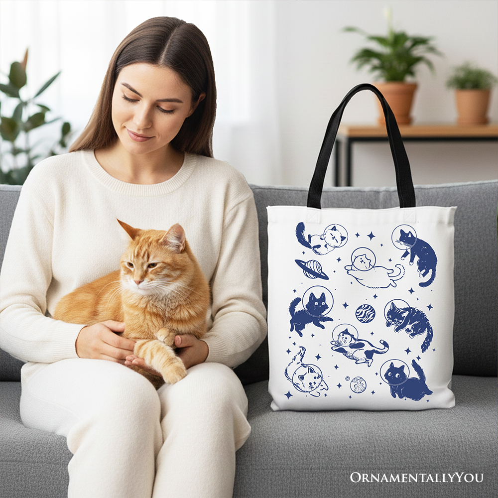 Cats in Space Retro Canvas Tote Bag