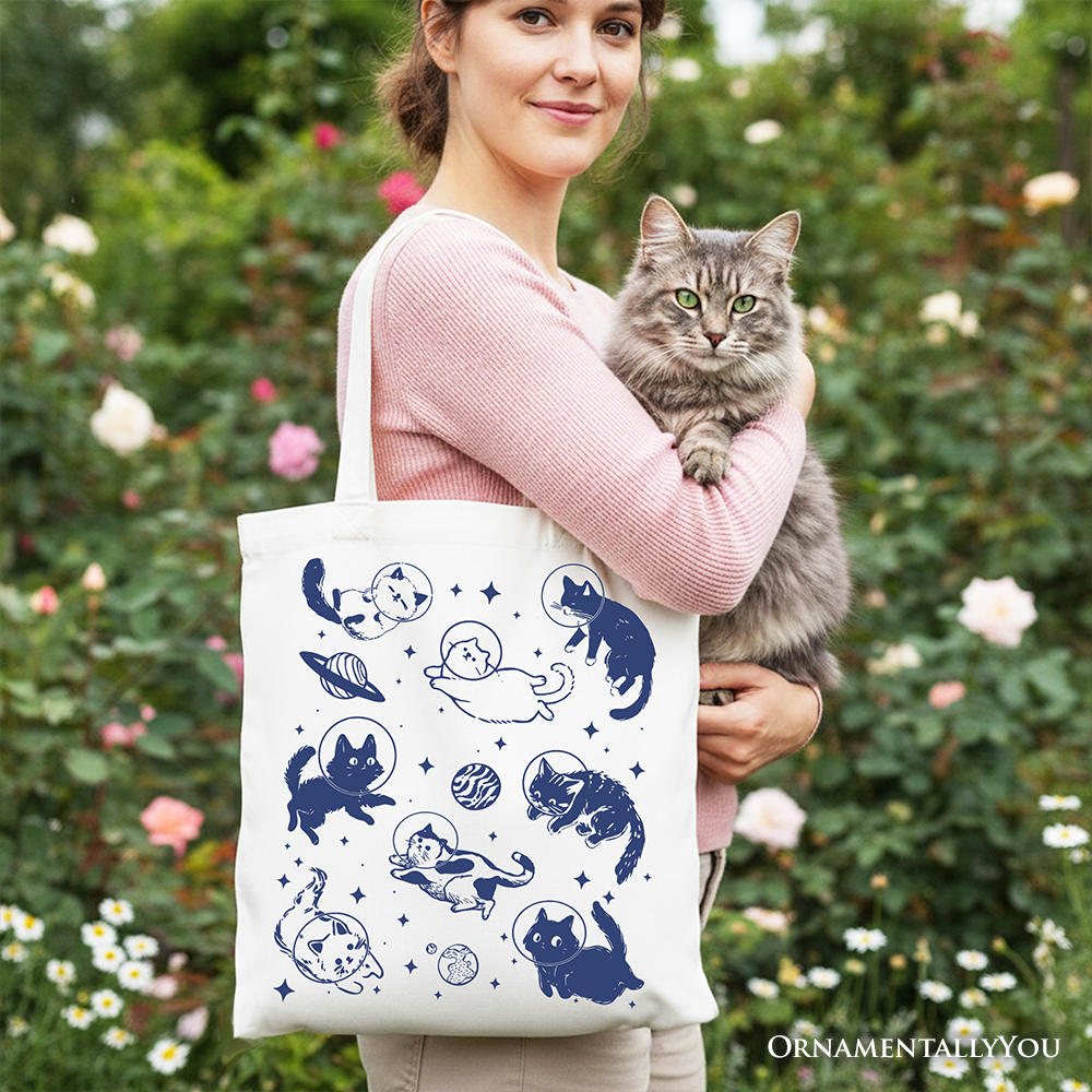Cats in Space Retro Canvas Tote Bag