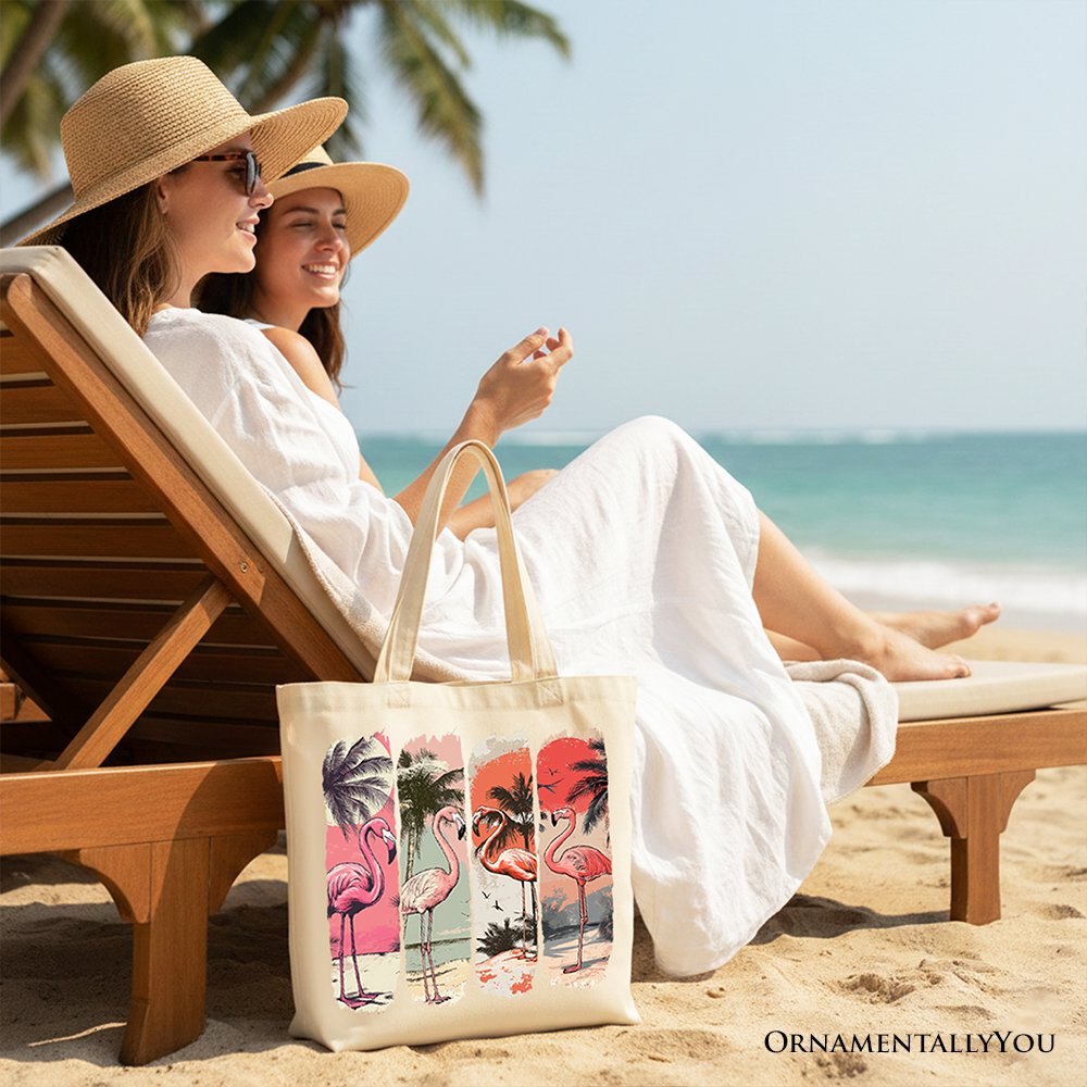 Summer Flamingo Beach Canvas Tote Bag