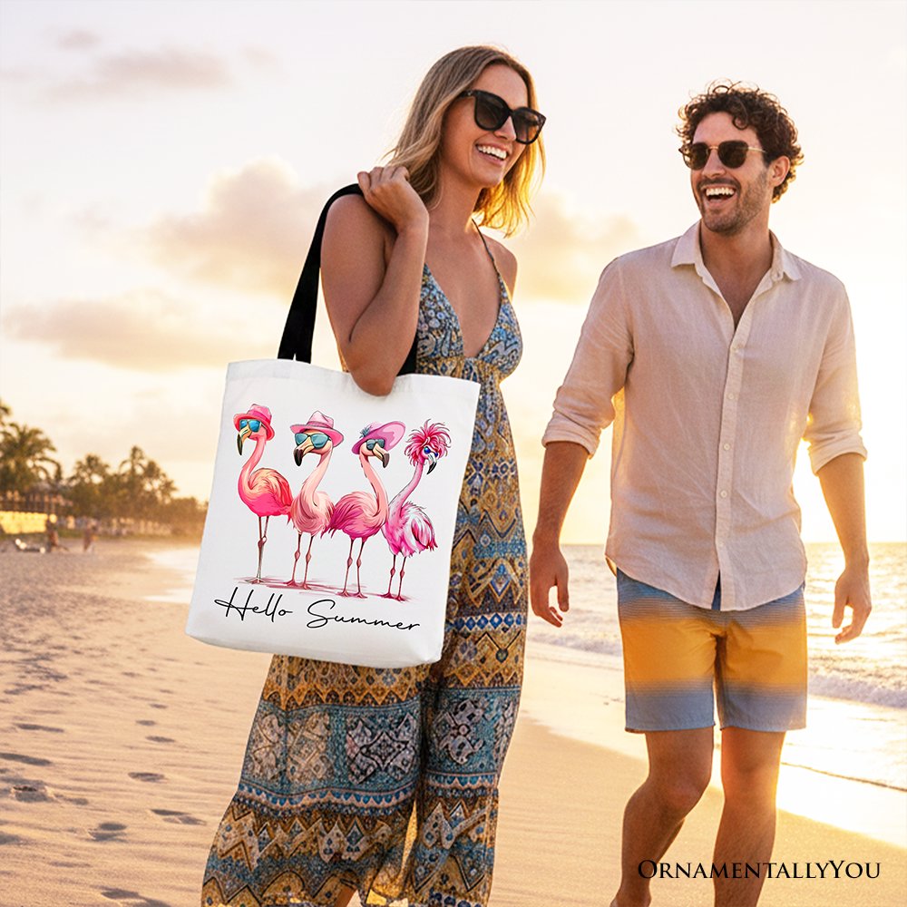 Flamingo Hello Summer Canvas Tote Bag