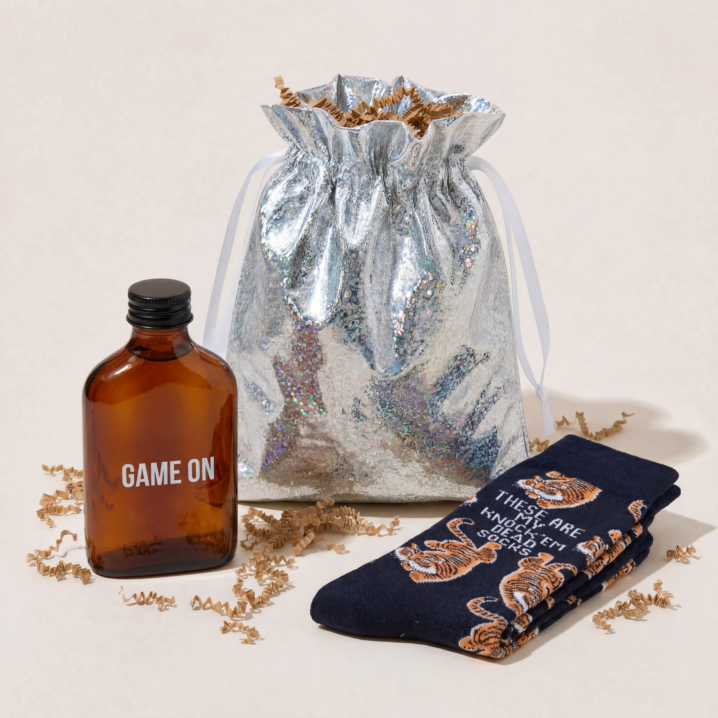 Game On Motivational Gift Set | Mini Flask & Knock 'Em Dead Socks in Gift Bag