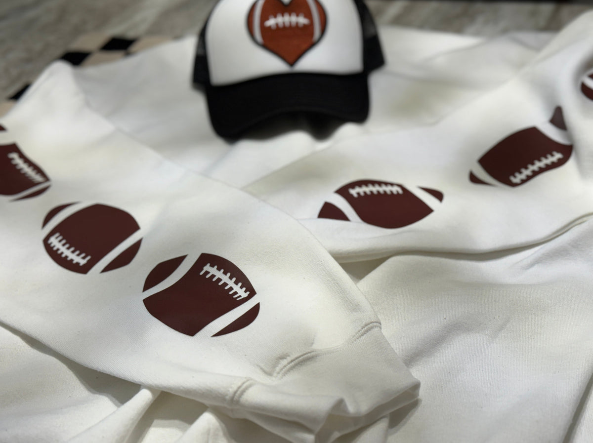 Throwing Spirals Sweatshirt – White Pullover with Football Sleeve