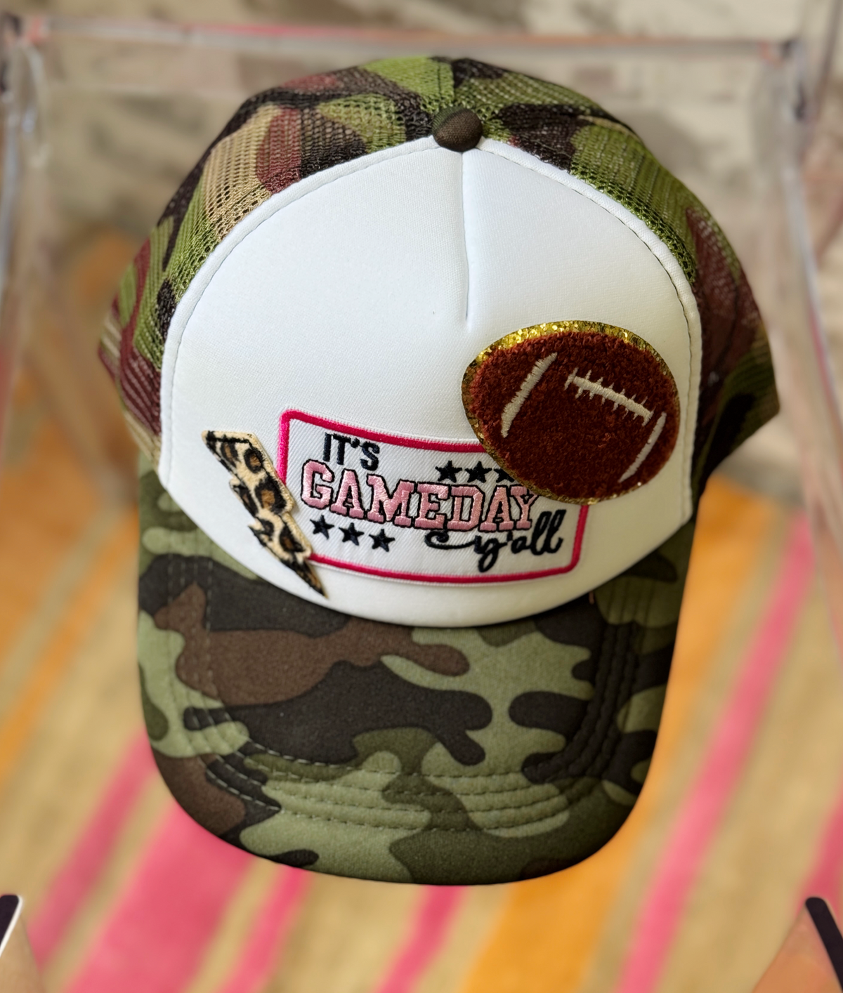 Gameday Charge Trucker Hat – Football Camo Snapback Leopard