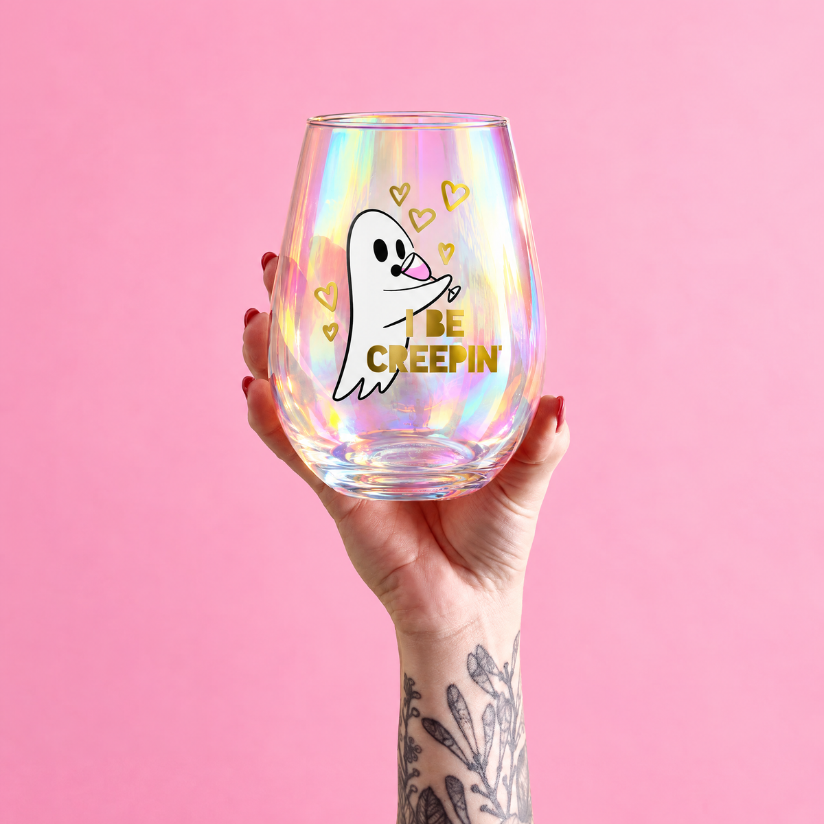 Ghost "I Be Creepin" Jumbo Stemless Wine Glass in Iridescent | 30 Oz.