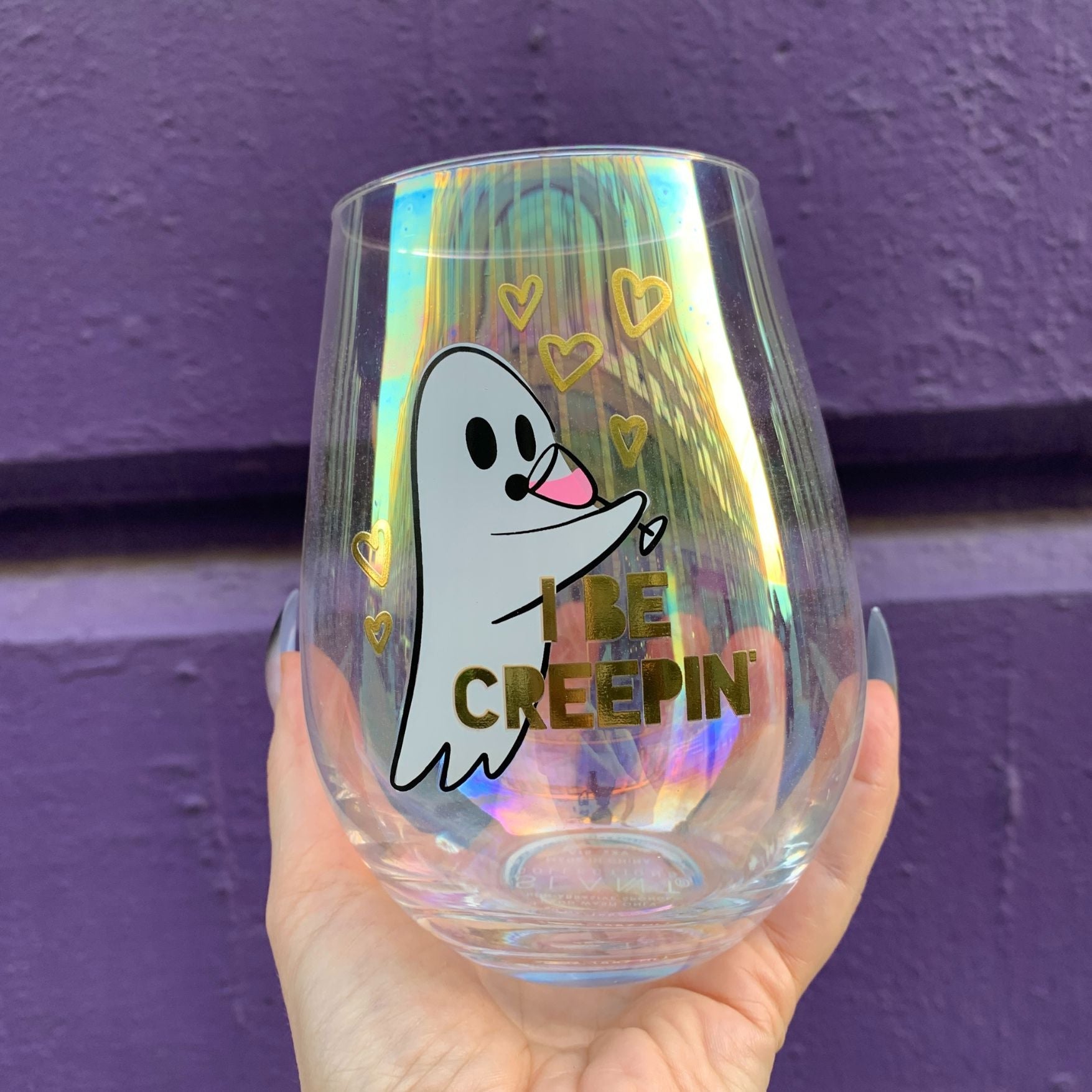 Ghost "I Be Creepin" Jumbo Stemless Wine Glass in Iridescent | 30 Oz.
