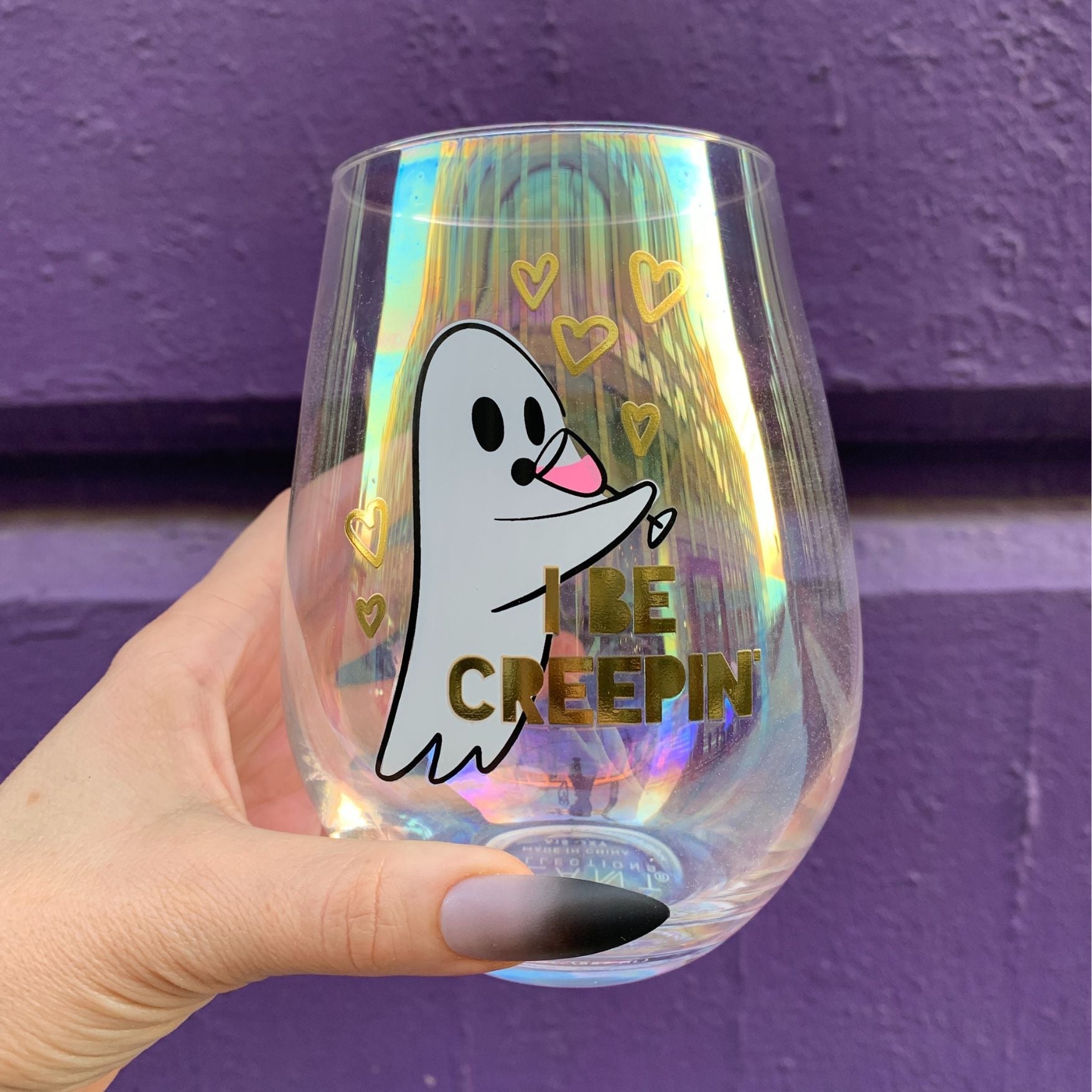 Ghost "I Be Creepin" Jumbo Stemless Wine Glass in Iridescent | 30 Oz.