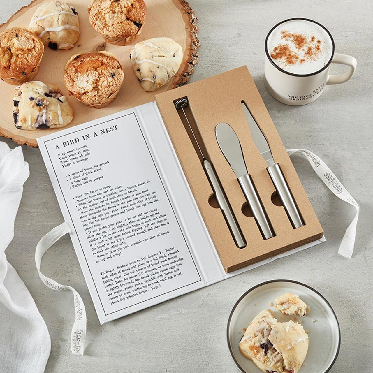 Sunny-Side Up Breakfast Tools Book Box |  Frother, Jam Spreader, and Butter Scraper Gift Set