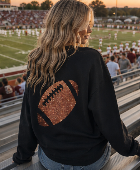 Glitter Football Sweatshirt – Soft Black Game Day Pullover for Sporty Glam