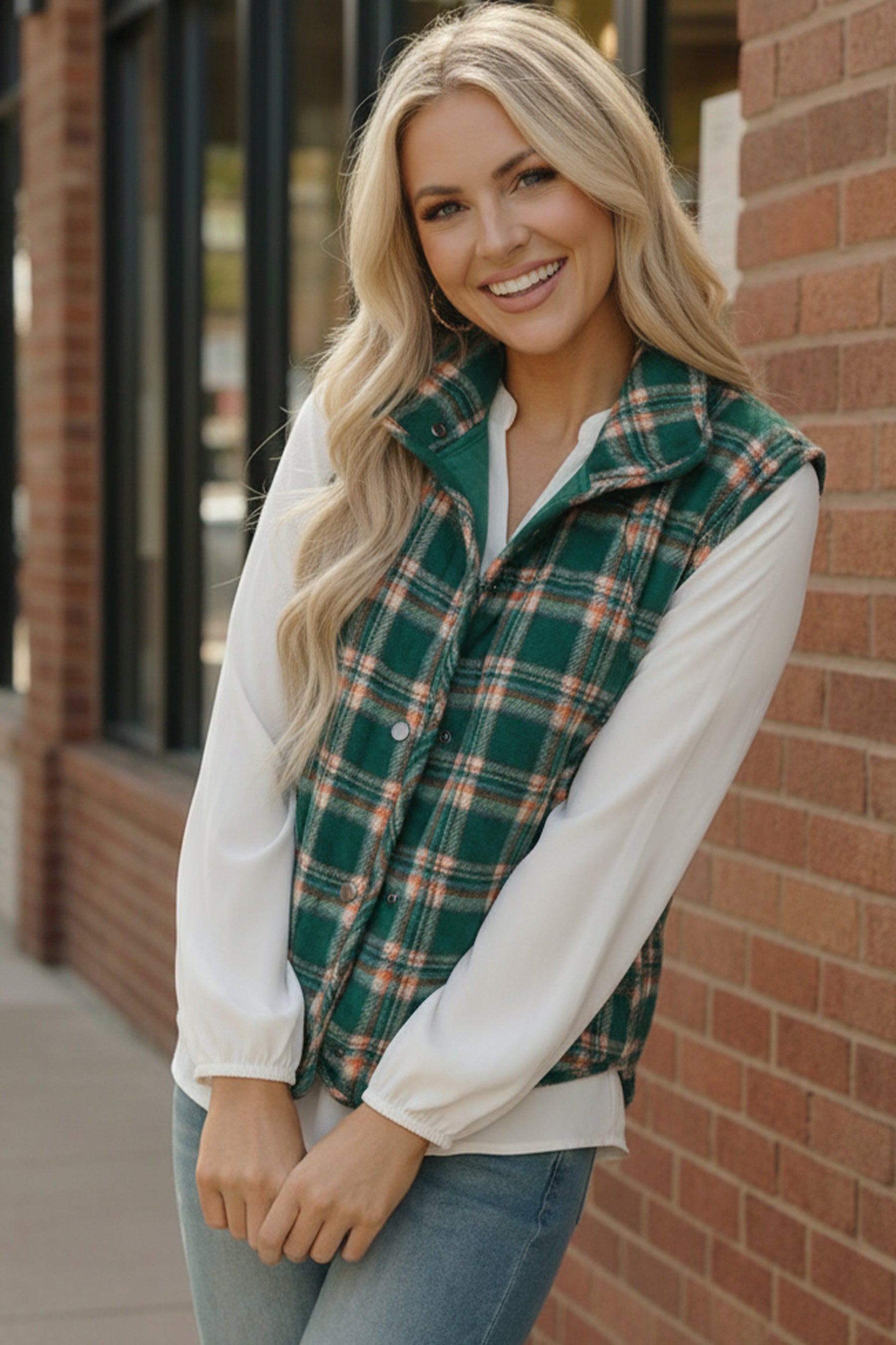 Put Together Evergreen Plaid Quilted Puffer Vest