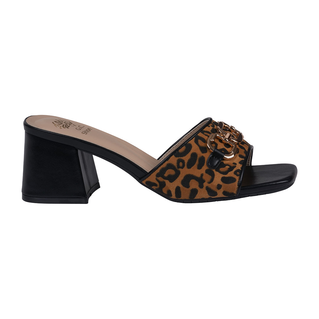 Wanda Black Leopard Hardware Heeled Sandals