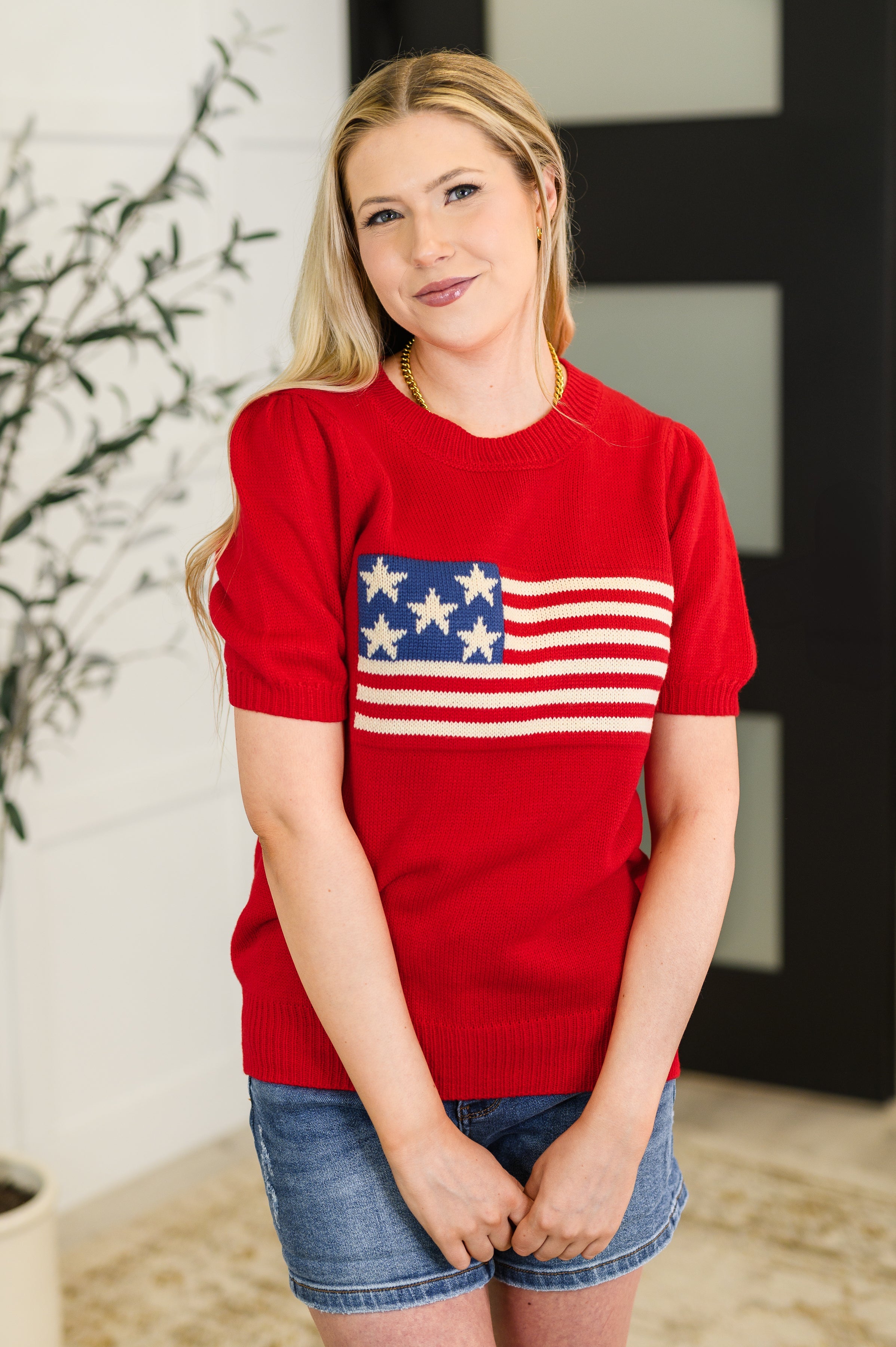 Hand Over Heart Graphic Knit Top