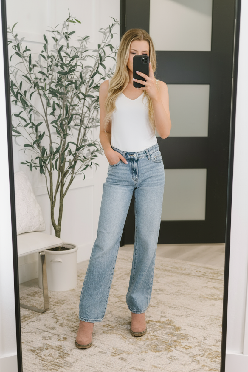 Heather Mid Rise Rigid Magic Straight