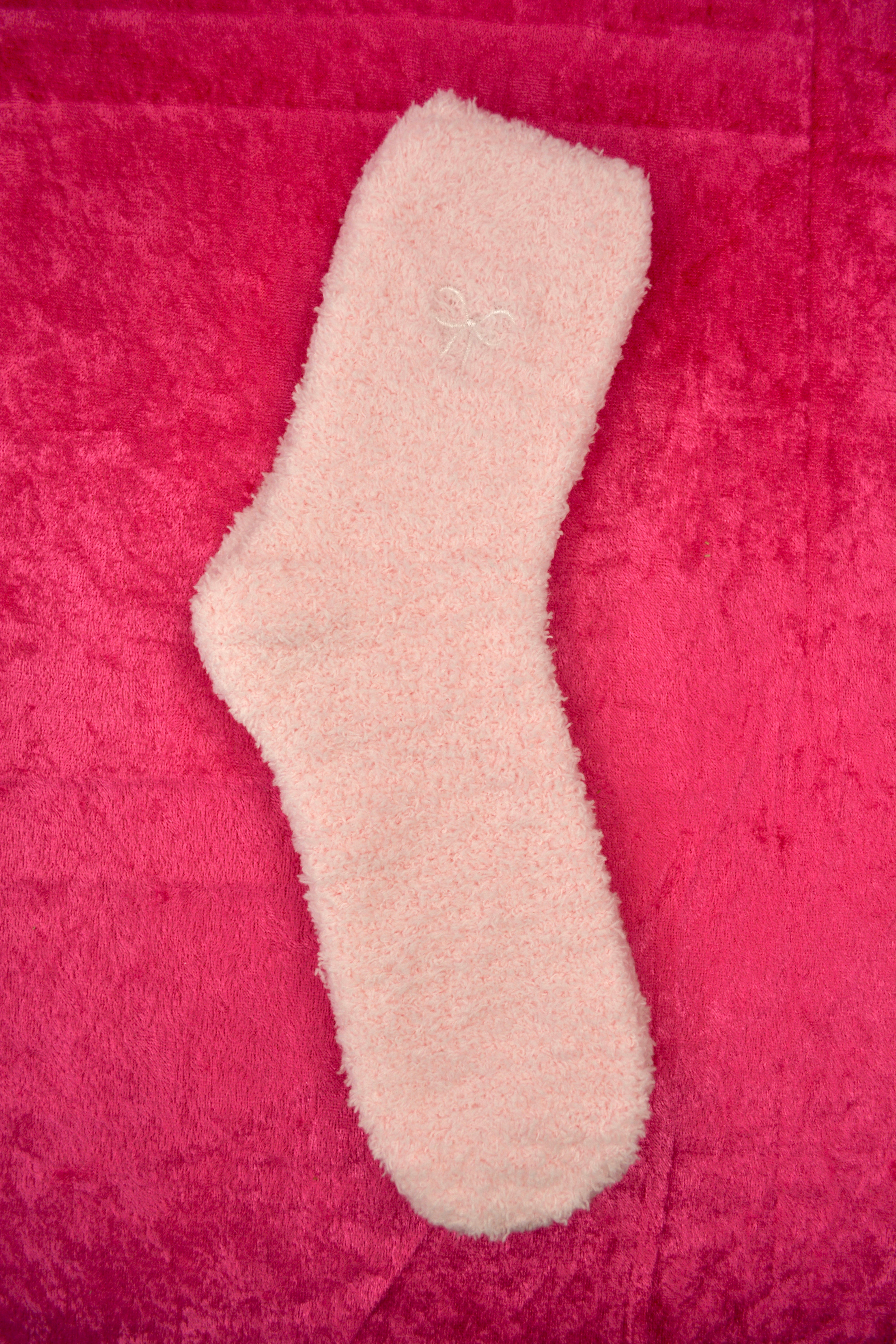 Pink Ribbon Fuzzy Socks
