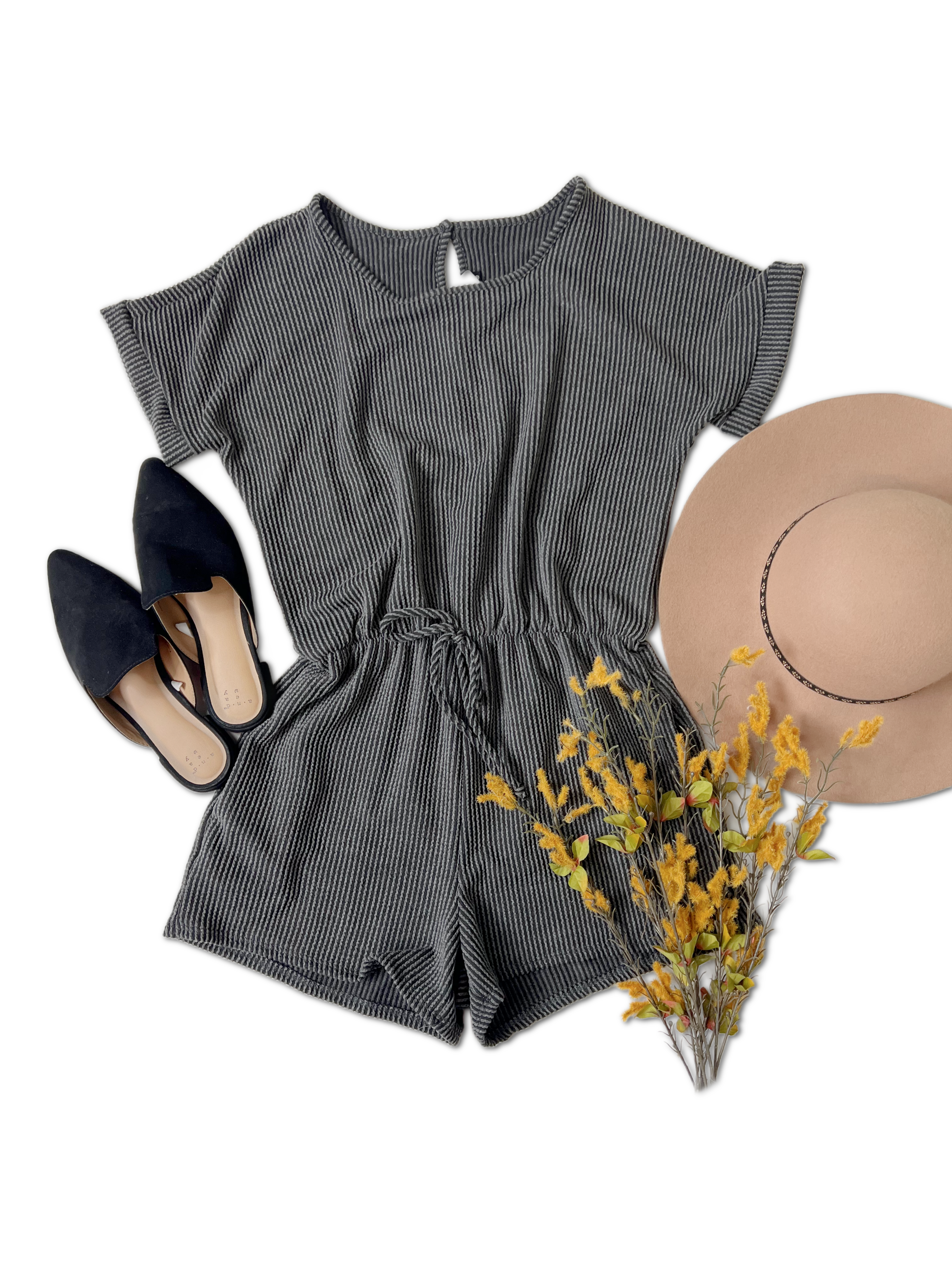 Catch a Good Time - Charcoal Romper