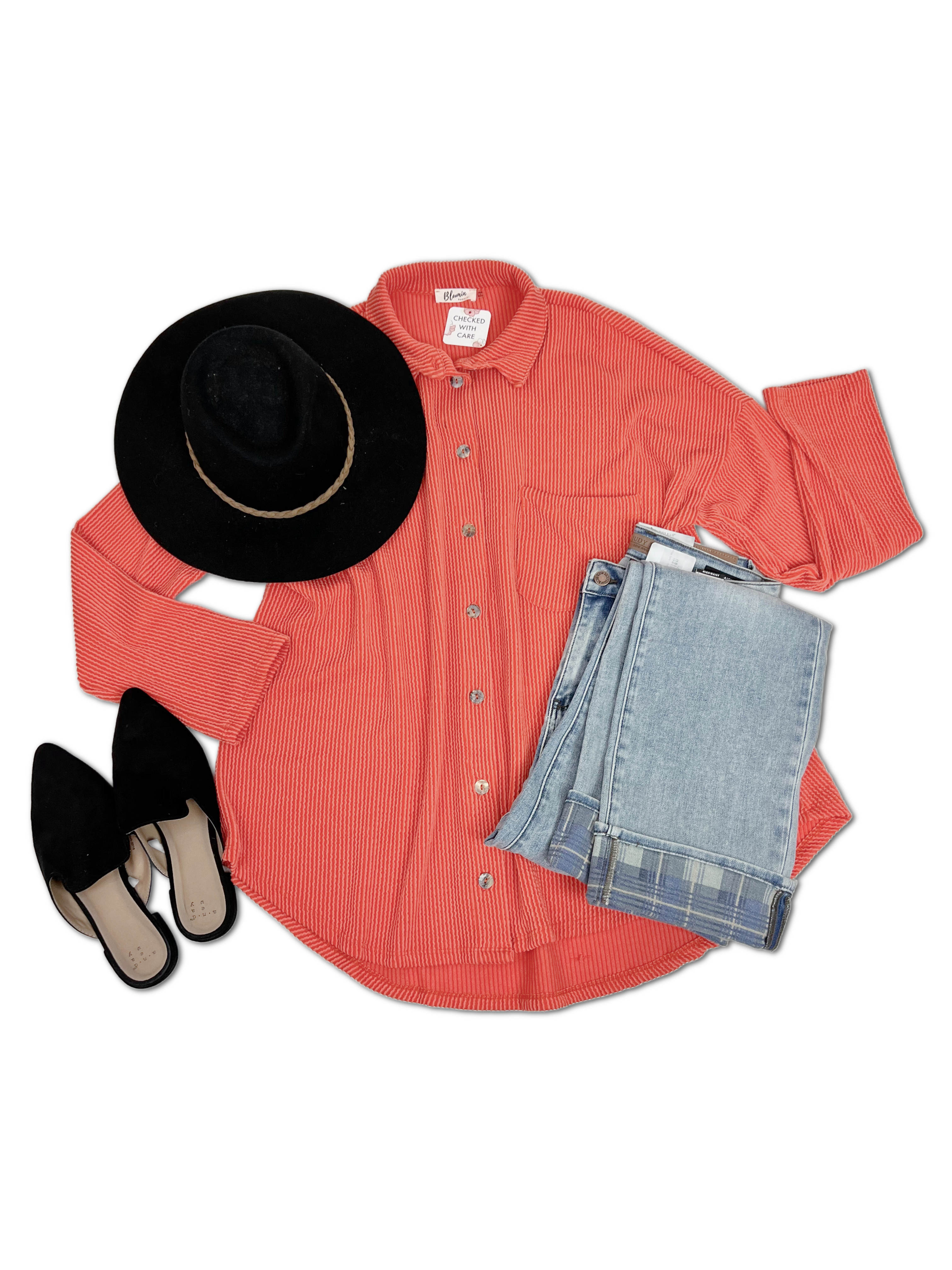 Simply Captivating Button Down in Orange