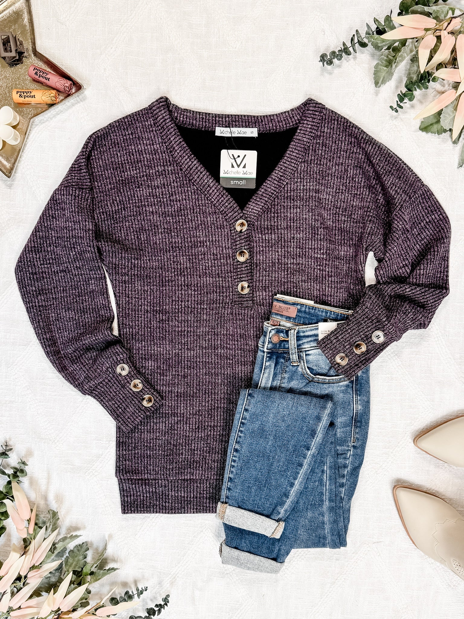 Brittney Button Sweater - Purple