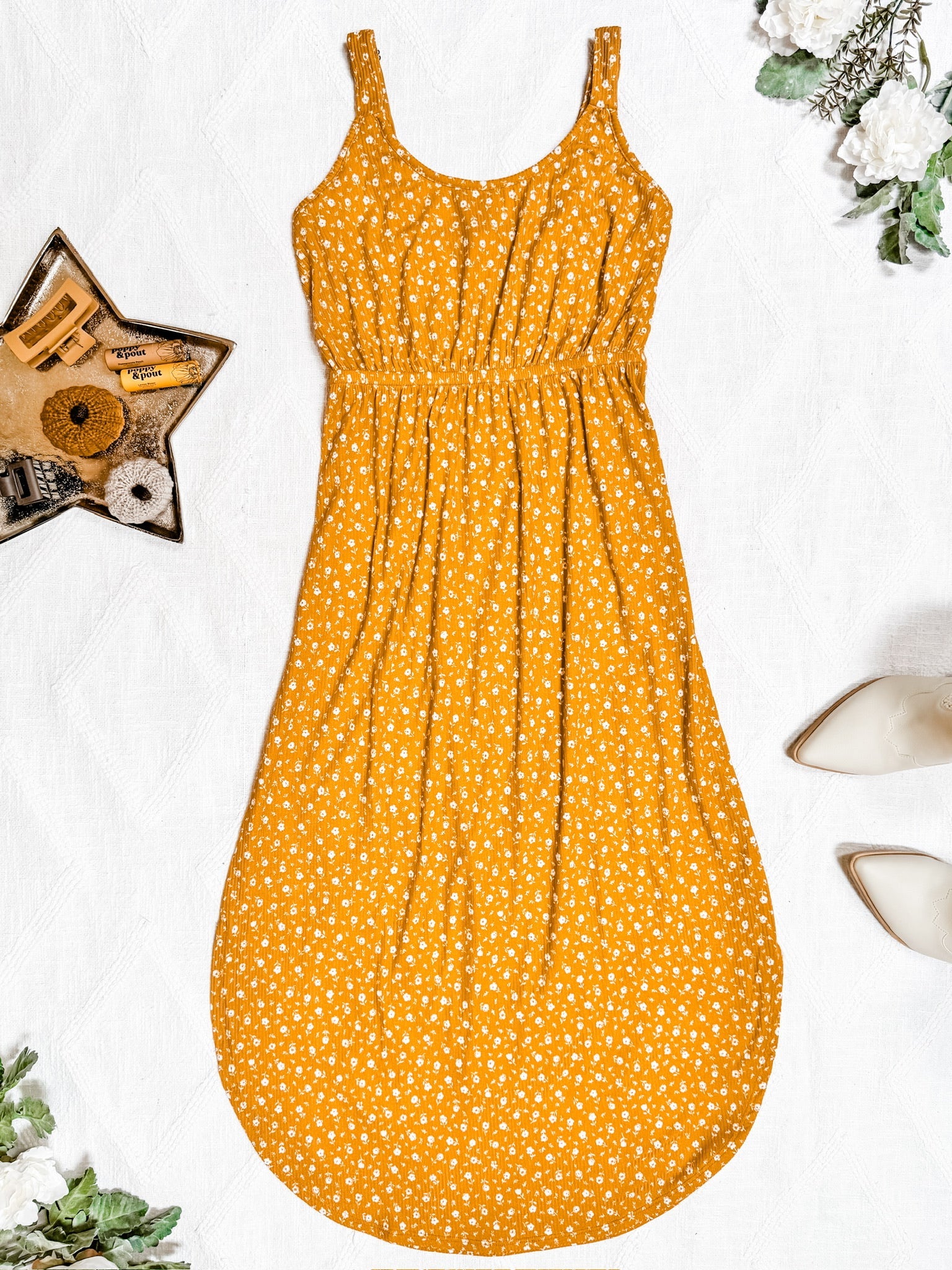 Reagan Ribbed Midi Dress - Pumpkin Floral