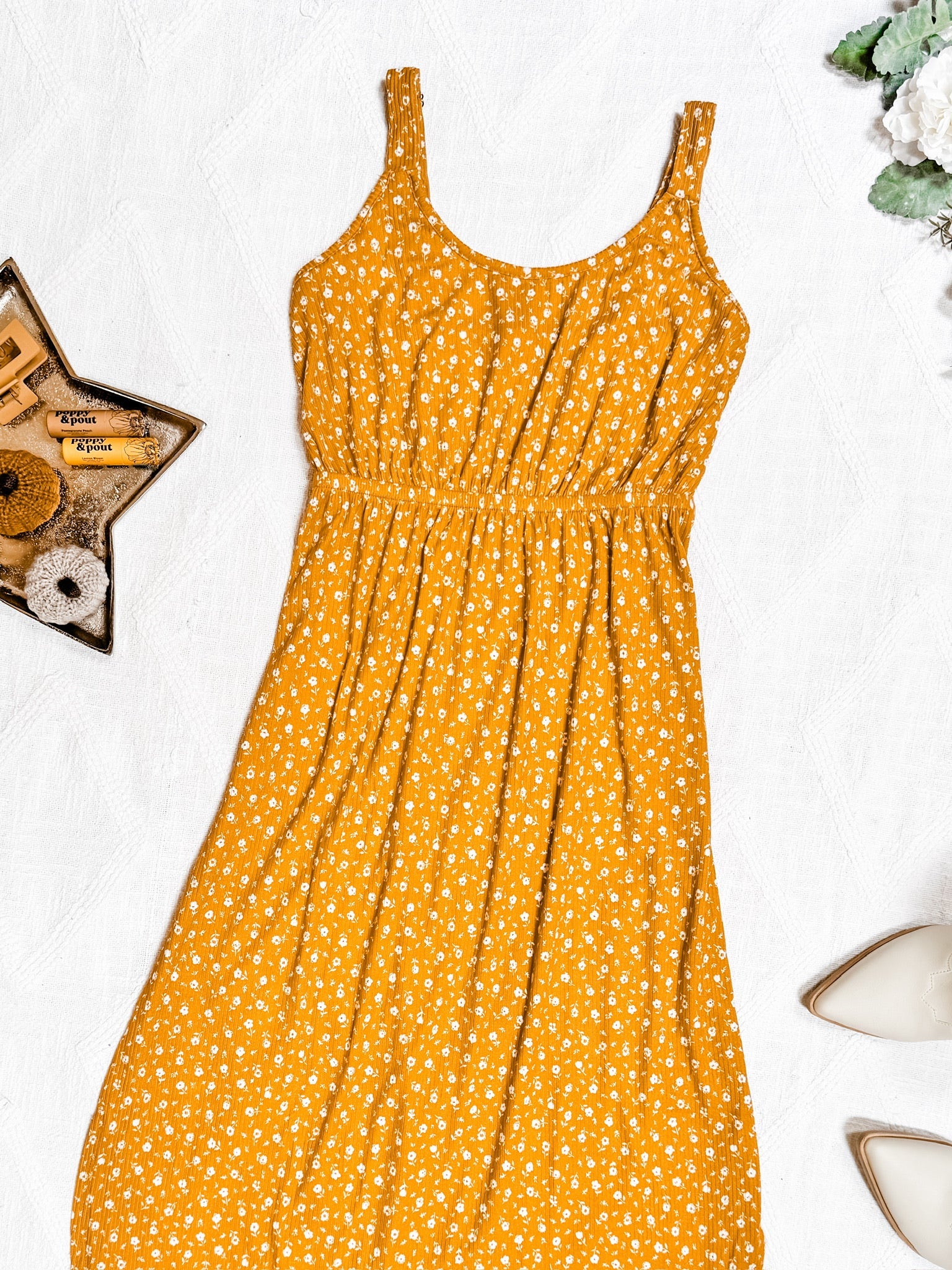 Reagan Ribbed Midi Dress - Pumpkin Floral