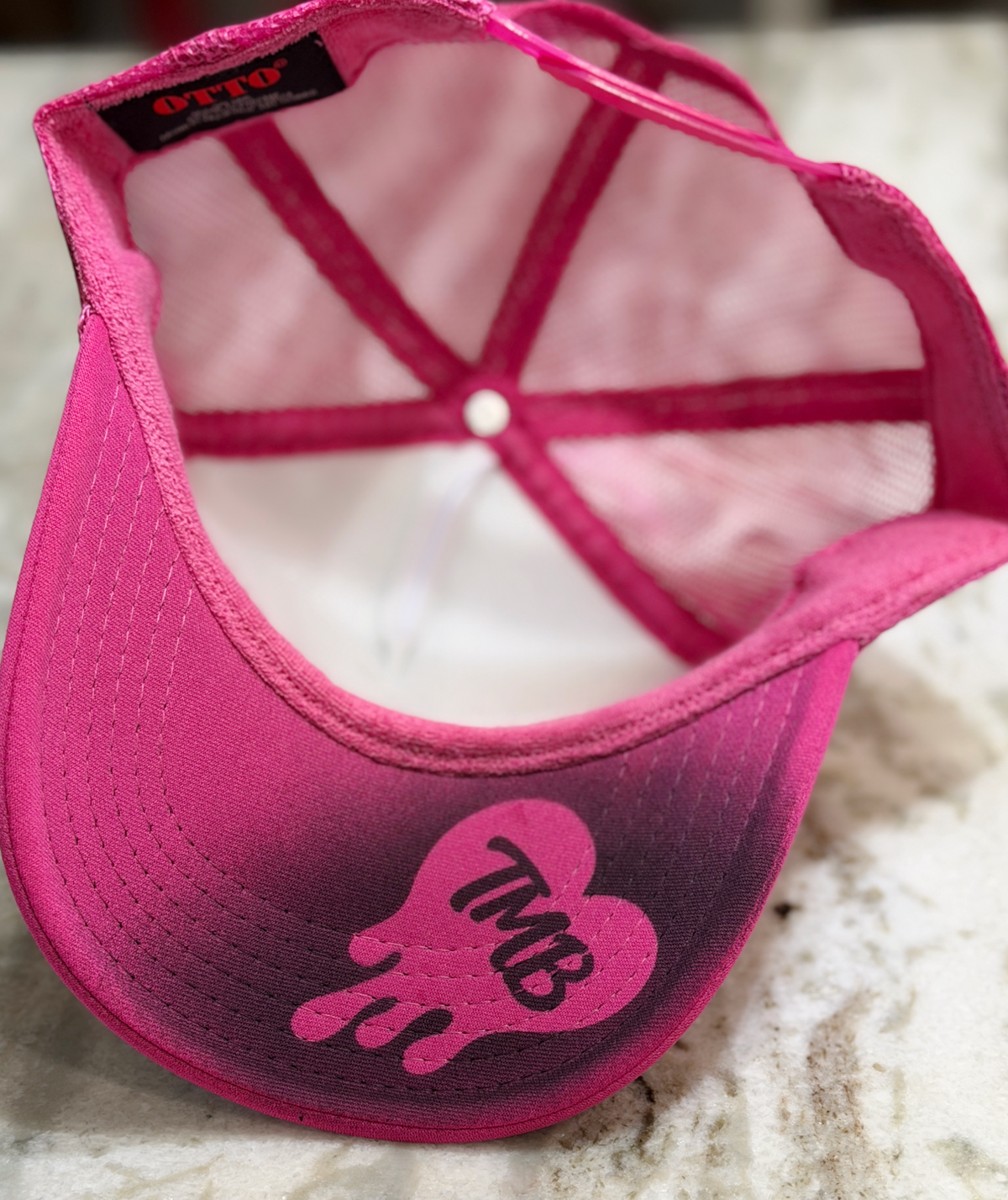Pink Gameday Football Trucker Hat | Hand Painted Spray Paint Structured Mesh Hat