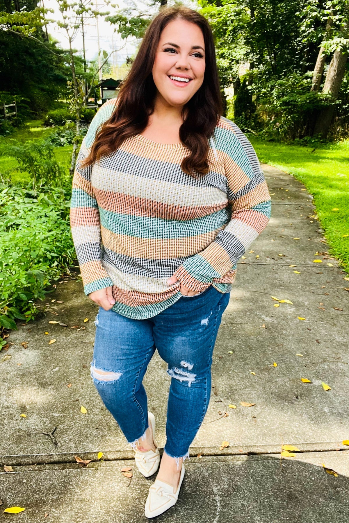 Hunter Green Stripe Vintage Two Tone Top