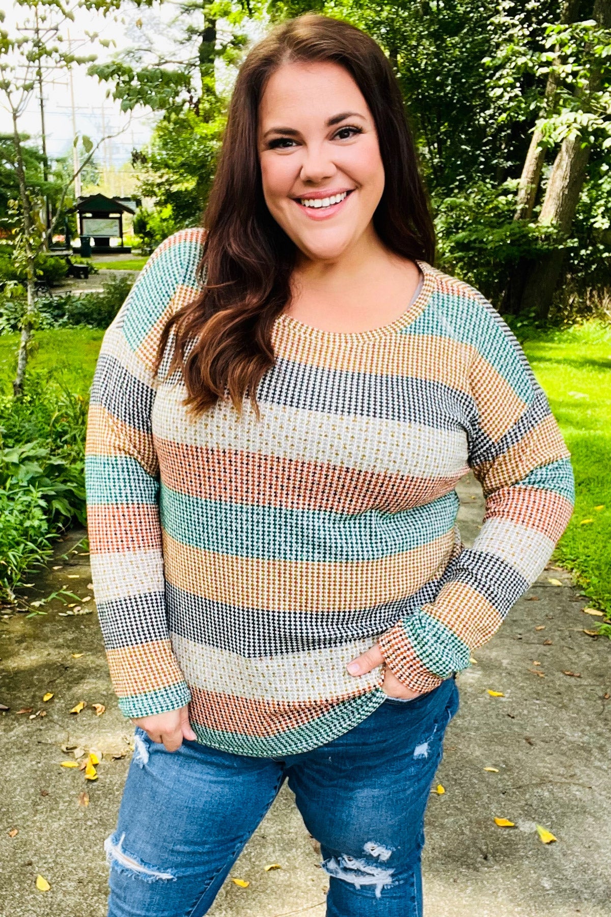 Hunter Green Stripe Vintage Two Tone Top