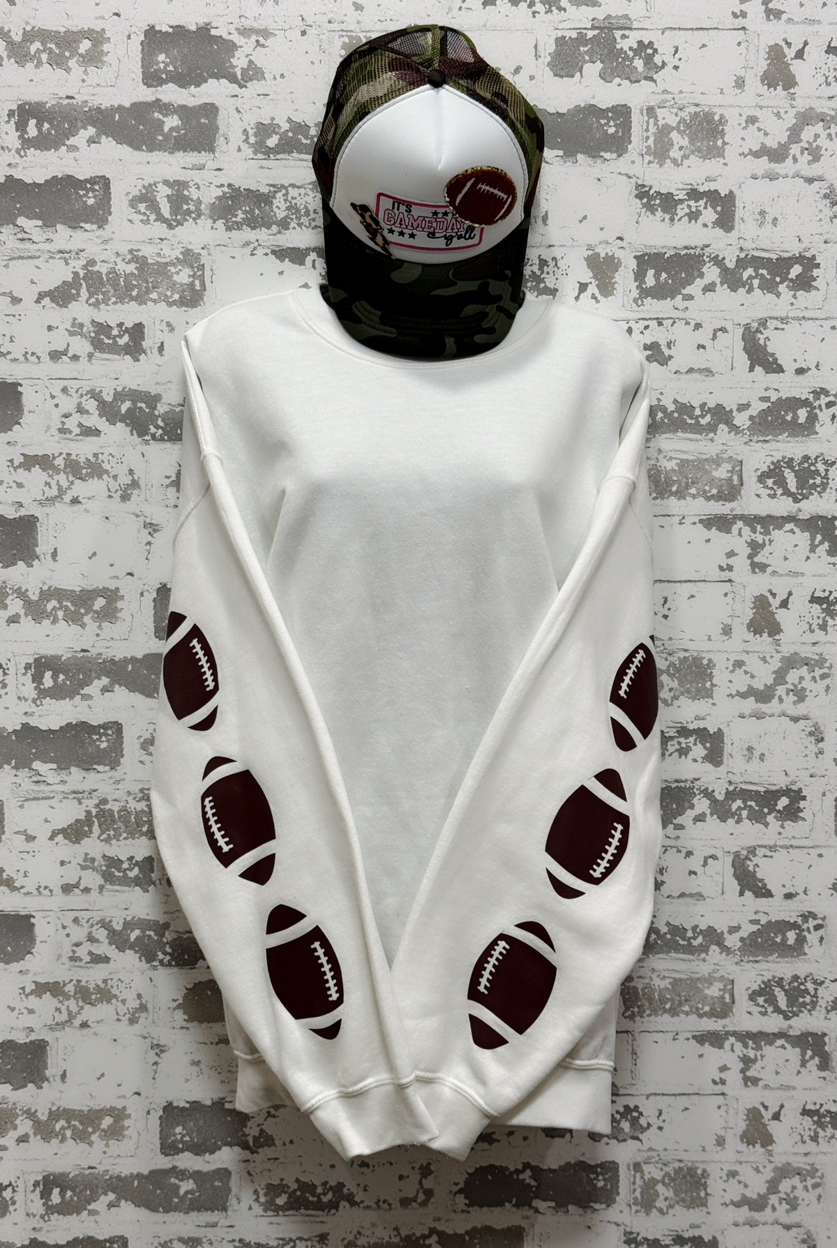 Throwing Spirals Sweatshirt – White Pullover with Football Sleeve