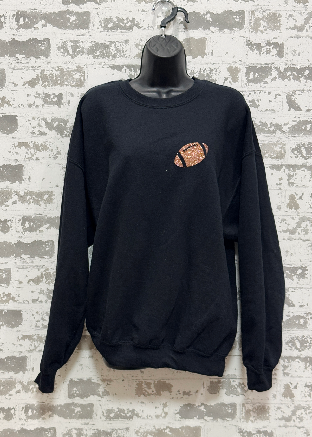 Glitter Football Sweatshirt – Soft Black Game Day Pullover for Sporty Glam