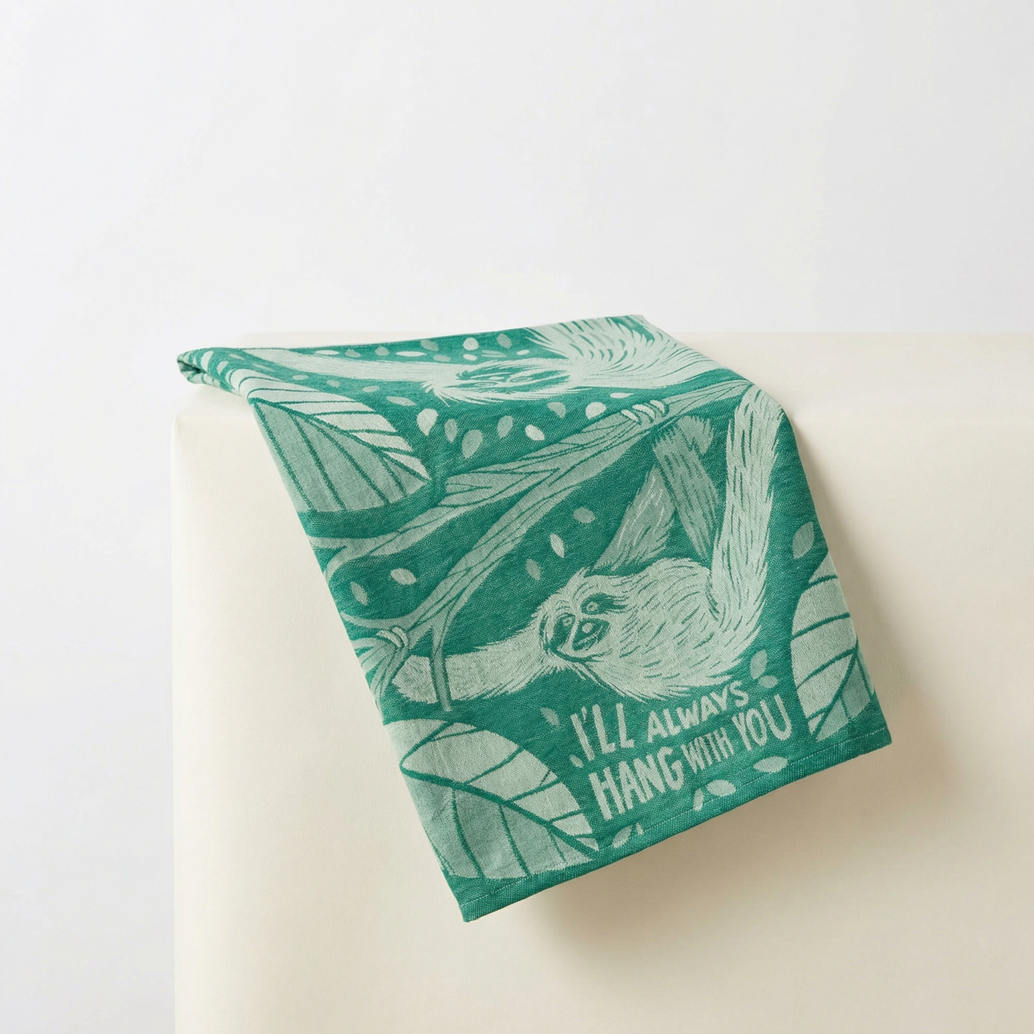 I'll Always Hang With You Sloth Dish Towel in Green