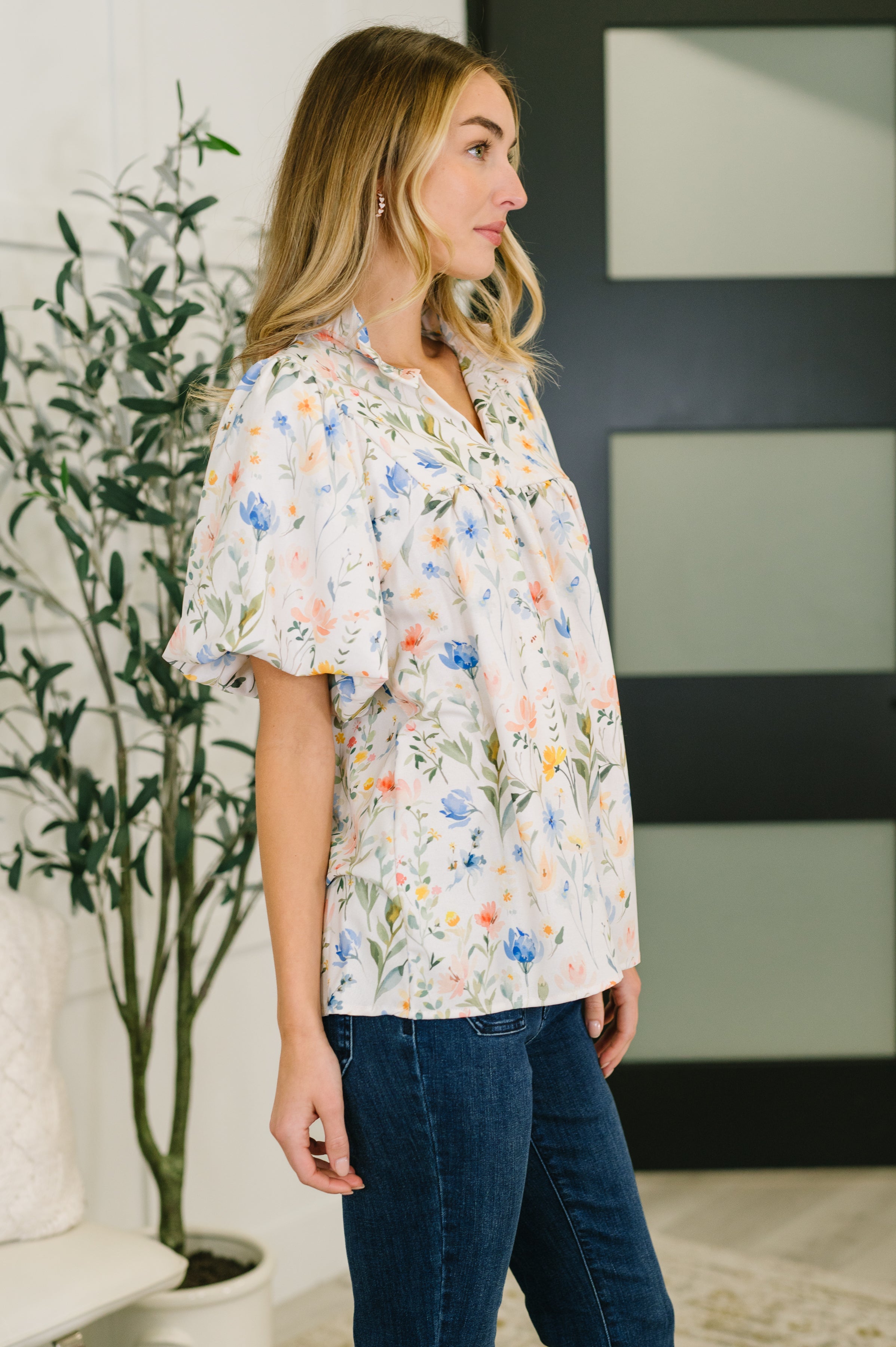 In All This Time Notch Neck Floral Blouse