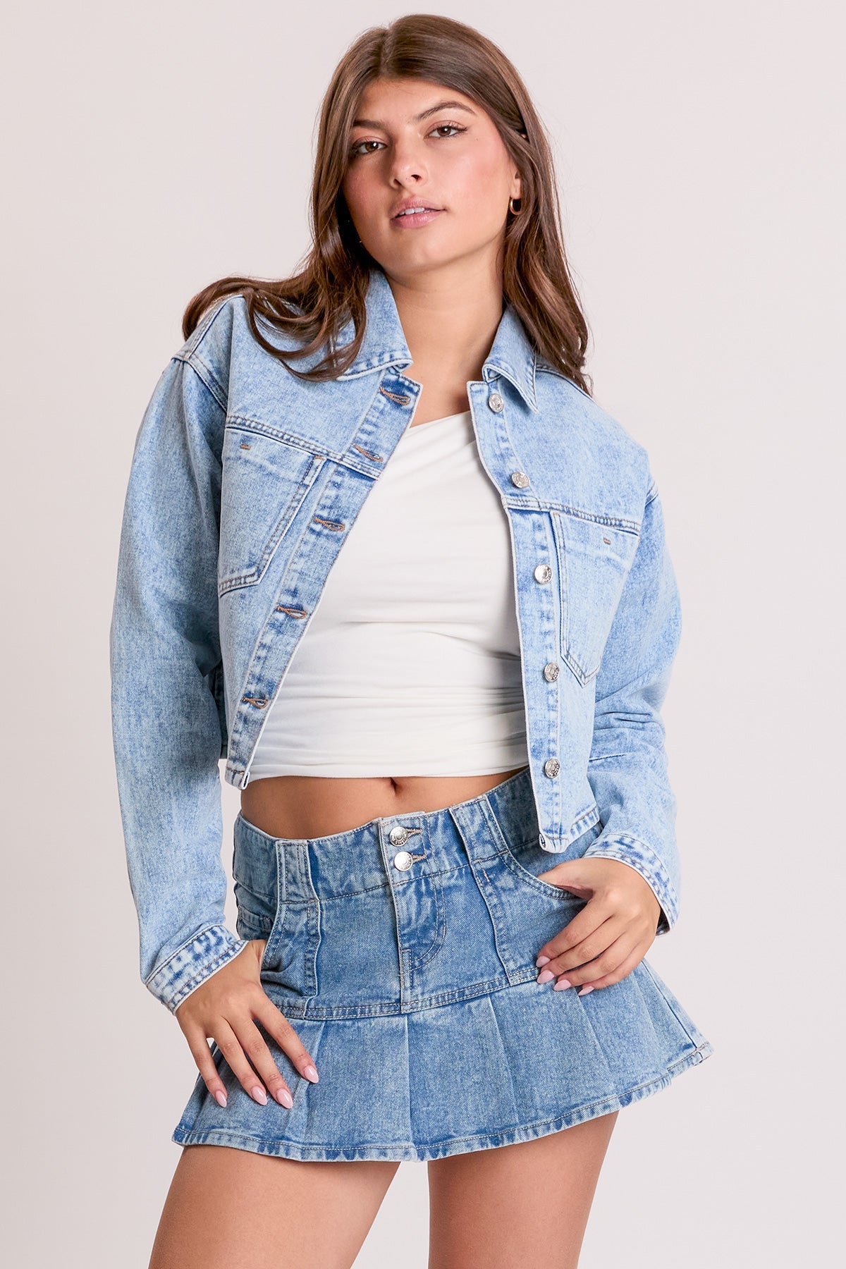 Cropped Lace Up Back Denim Jacket