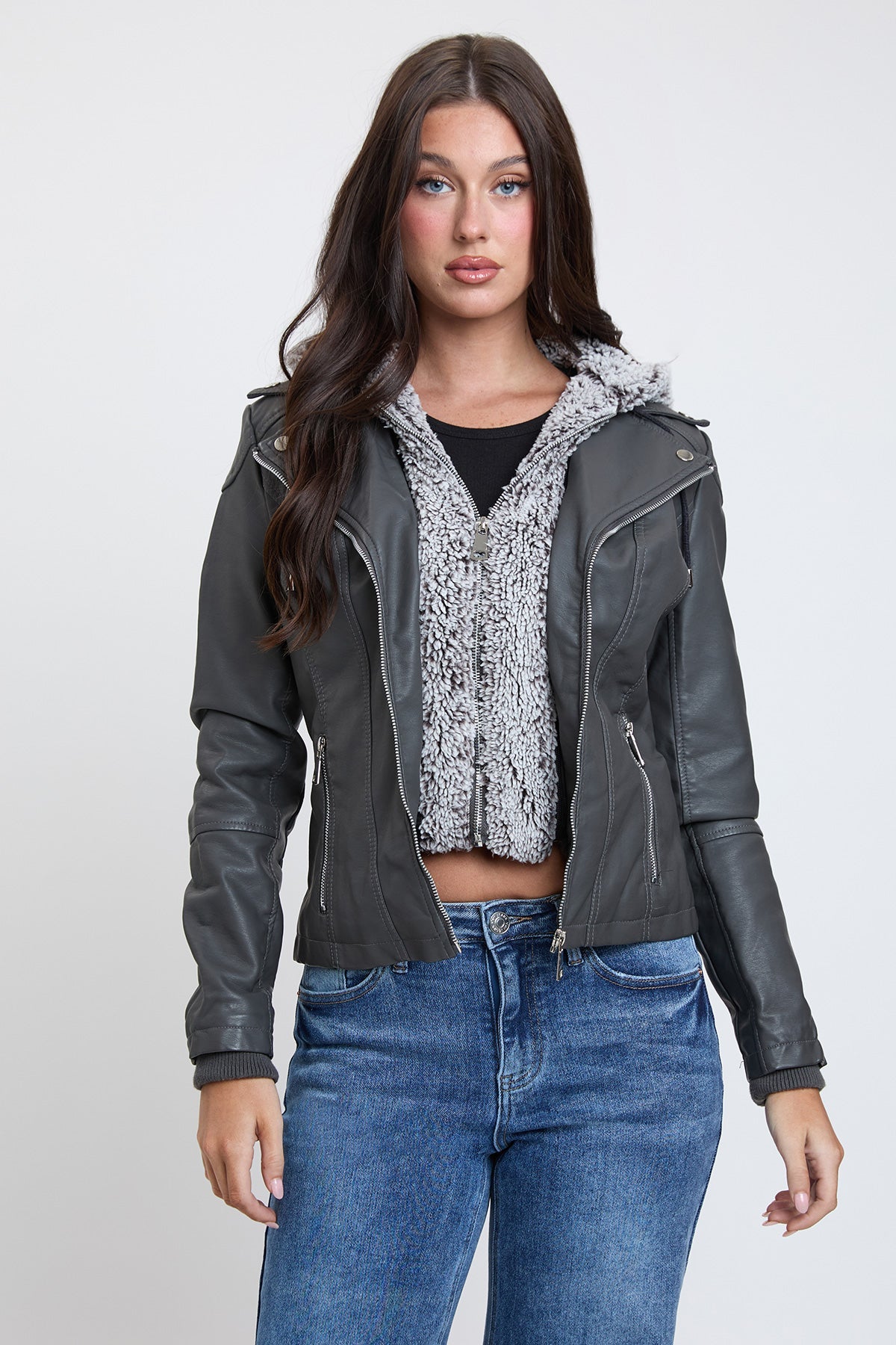 Motto Pleather Jacket with Fur Lining