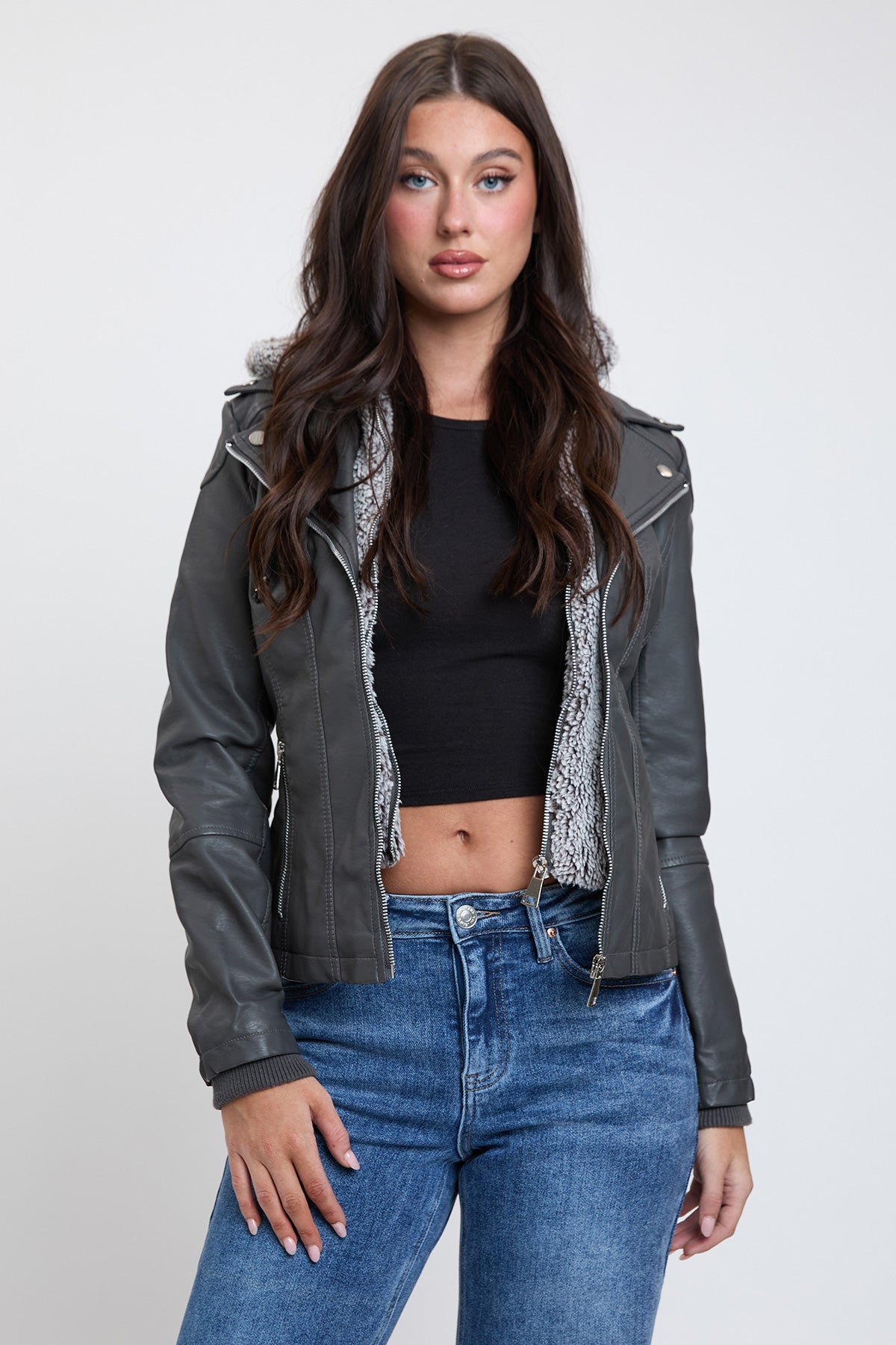 Motto Pleather Jacket with Fur Lining