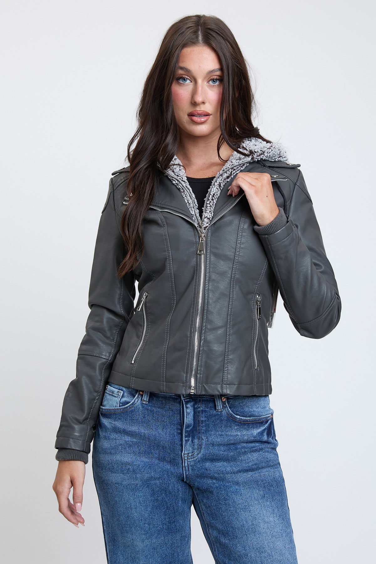 Motto Pleather Jacket with Fur Lining