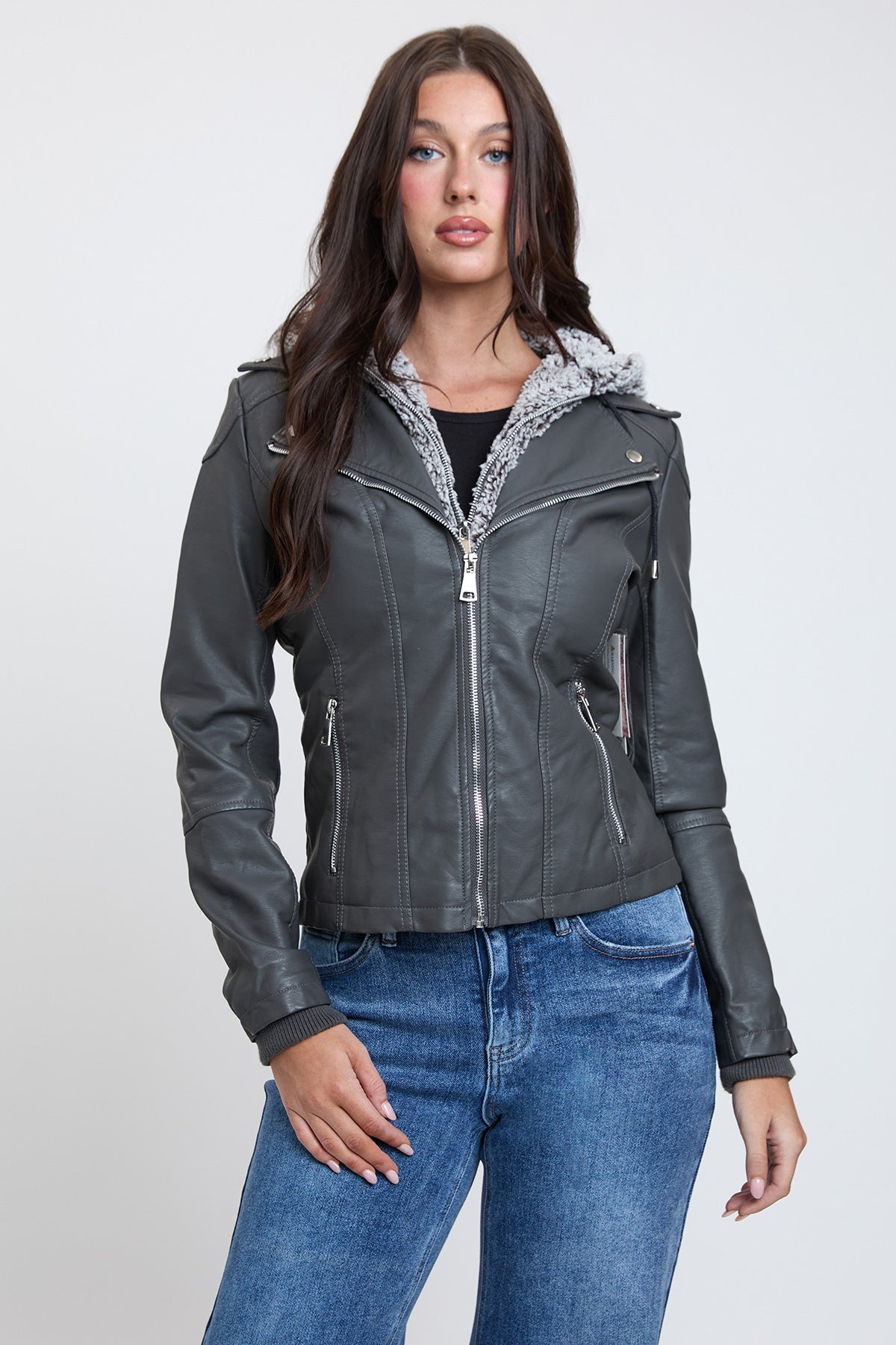 Motto Pleather Jacket with Fur Lining